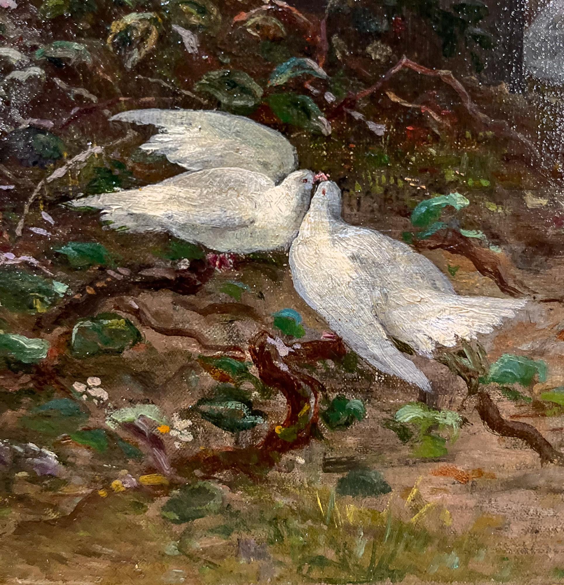 Paul Dominique Philippoteaux  Dama y paloma en un jardín pintura al óleo . 4