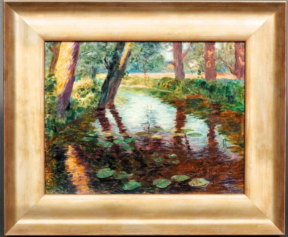 Paul-Édouard Crébassa (1864-1912) - Fluss mit Wasserlilien im Angebot 4