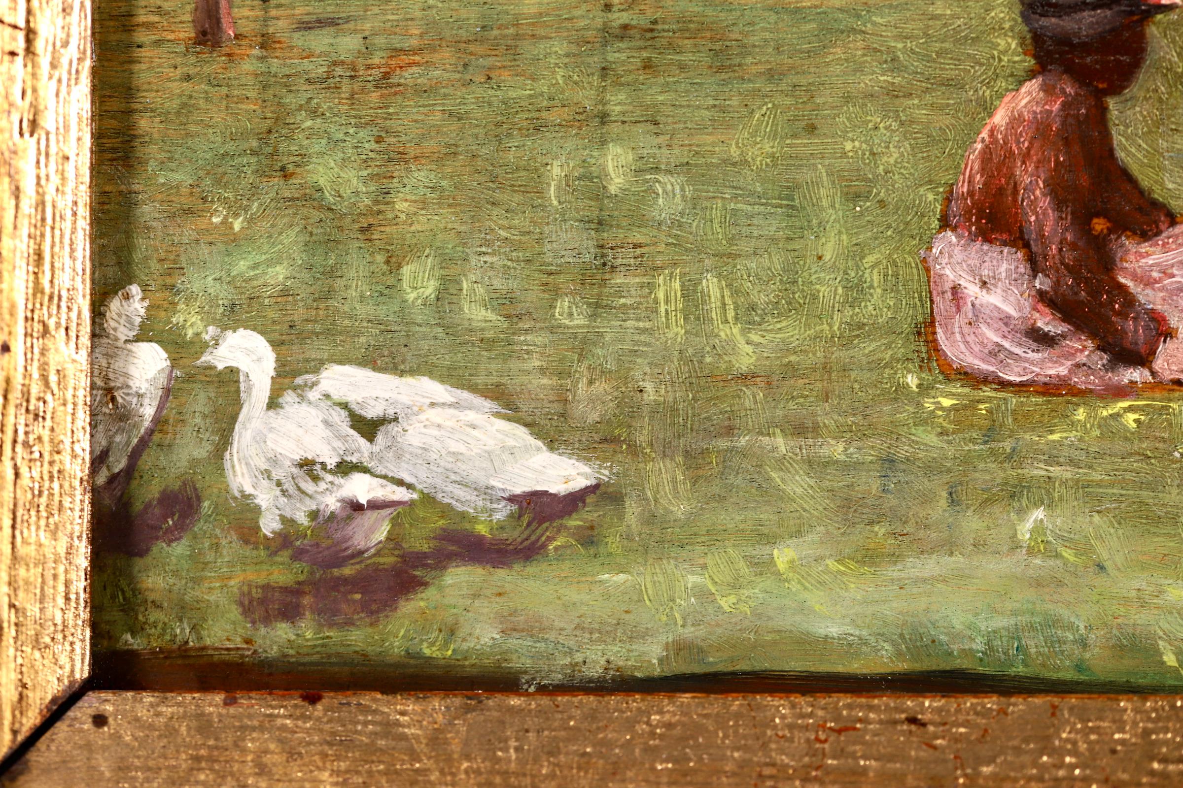 Enfants et les oies - Realist Oil, Figures & Geese in Landscape by Paul Druard 1
