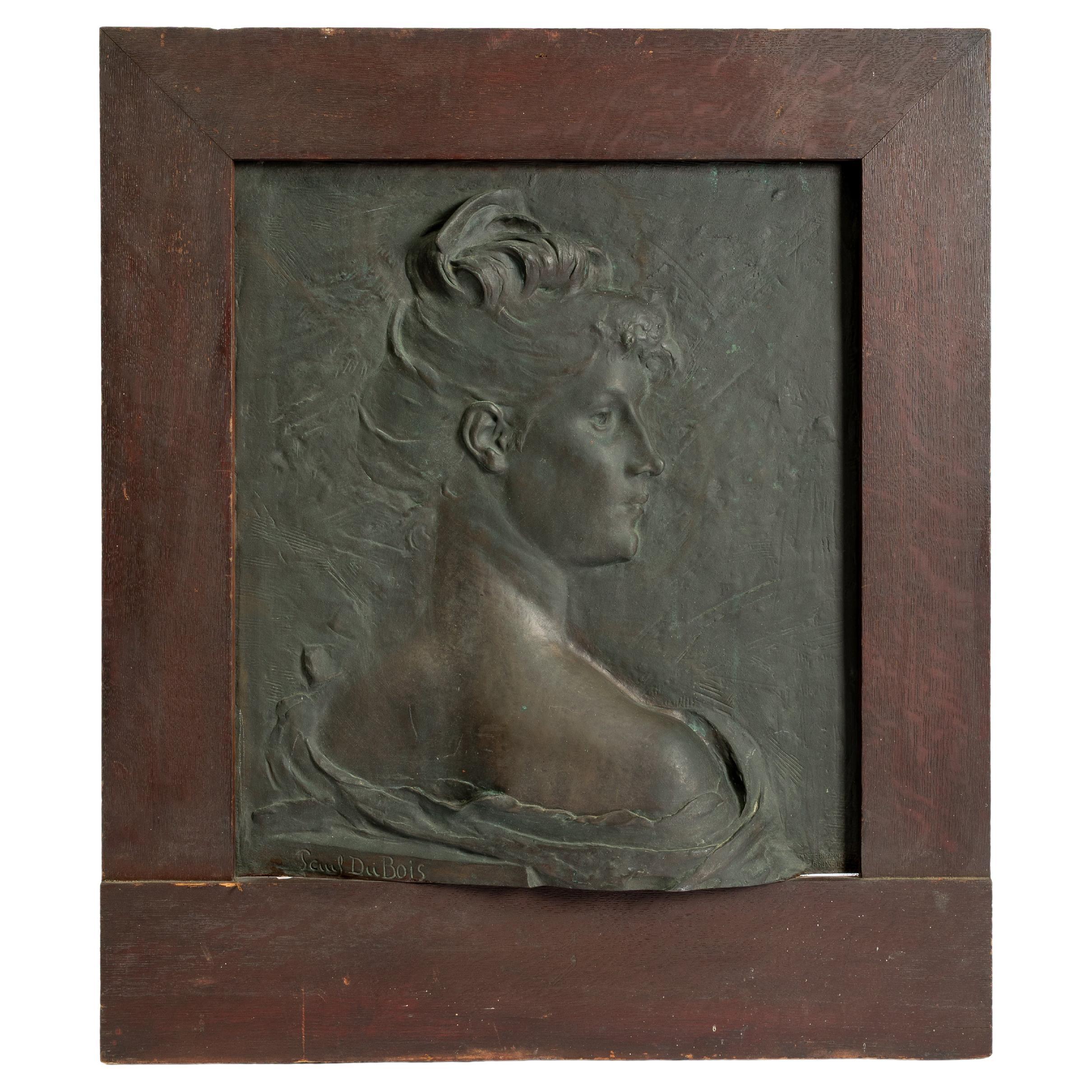 Paul Du Bois: Art-Nouveau bas-reliëf in bronze, casted Peterman Brussels