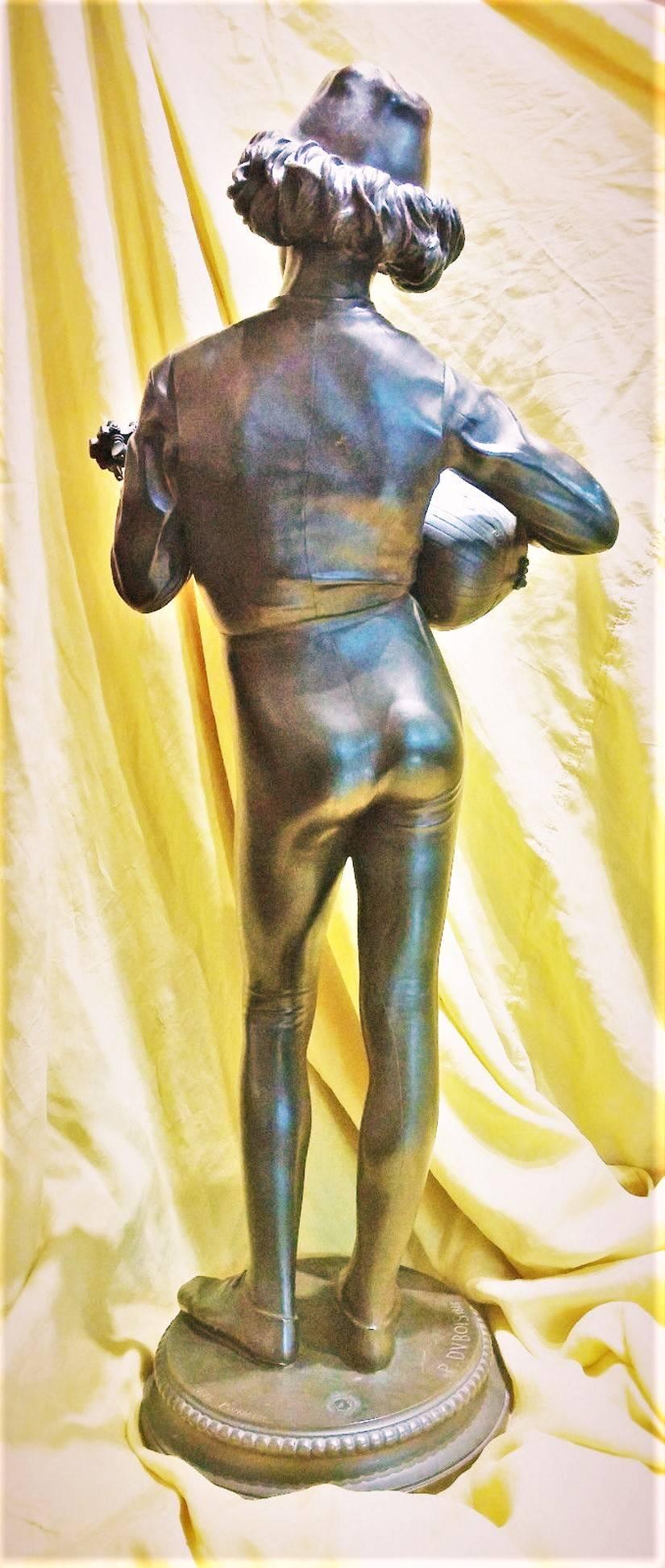 Romantic Paul Dubois-Barbidienne, Florentine Singer, French Bronze Sculpture, circa 1869 For Sale