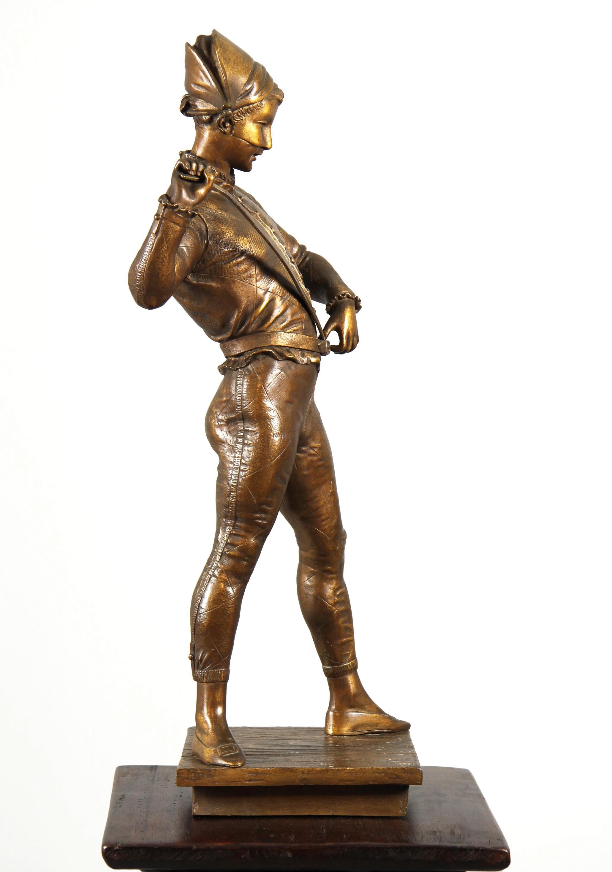 French Paul Dubois 1827-1905, Harlequin Sculpture, Bronze, France, circa 1880