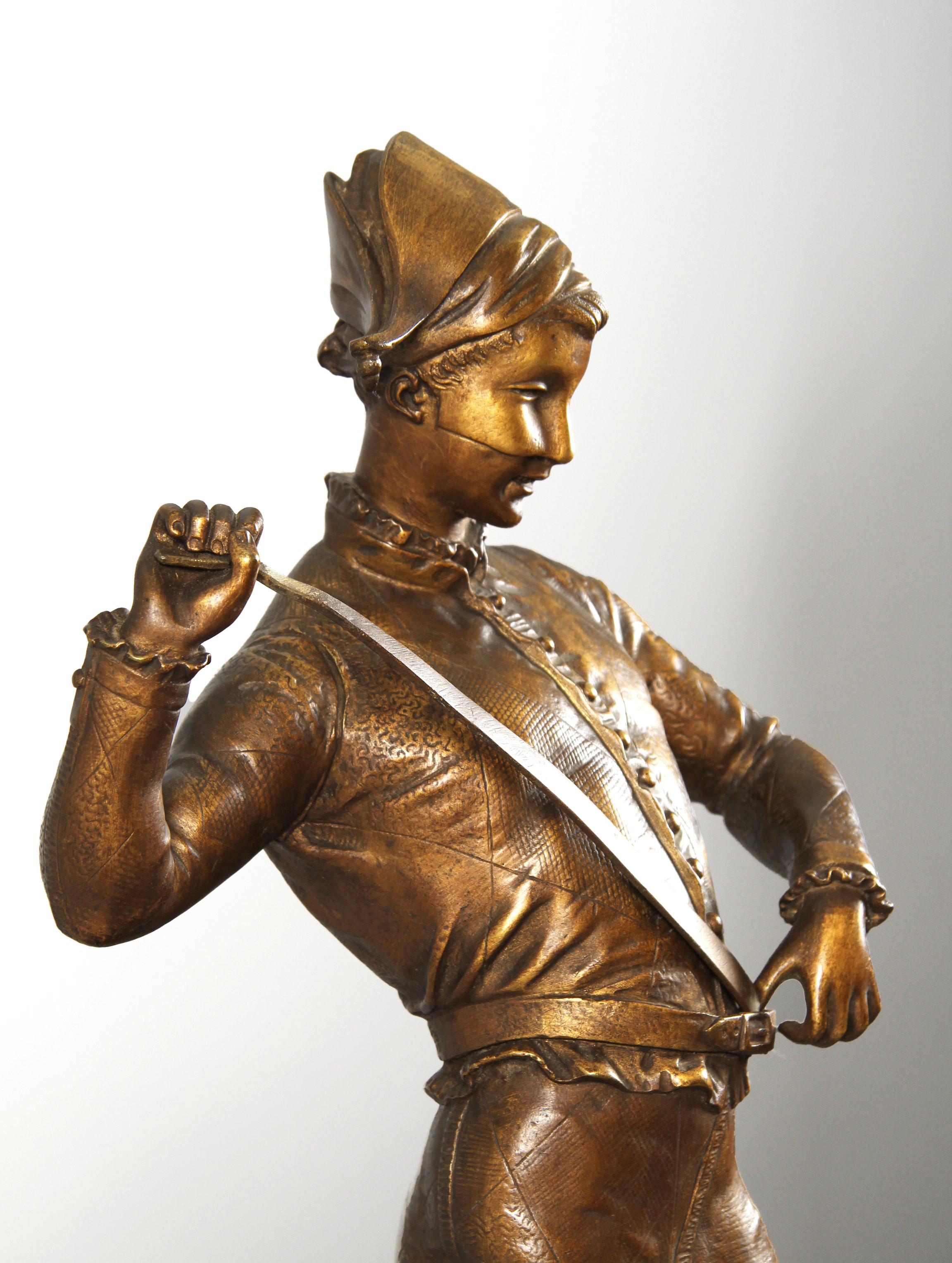 Paul Dubois 1827-1905, Sculpture d'Arlequin, bronze, France, vers 1880 Bon état - En vente à Greven, DE