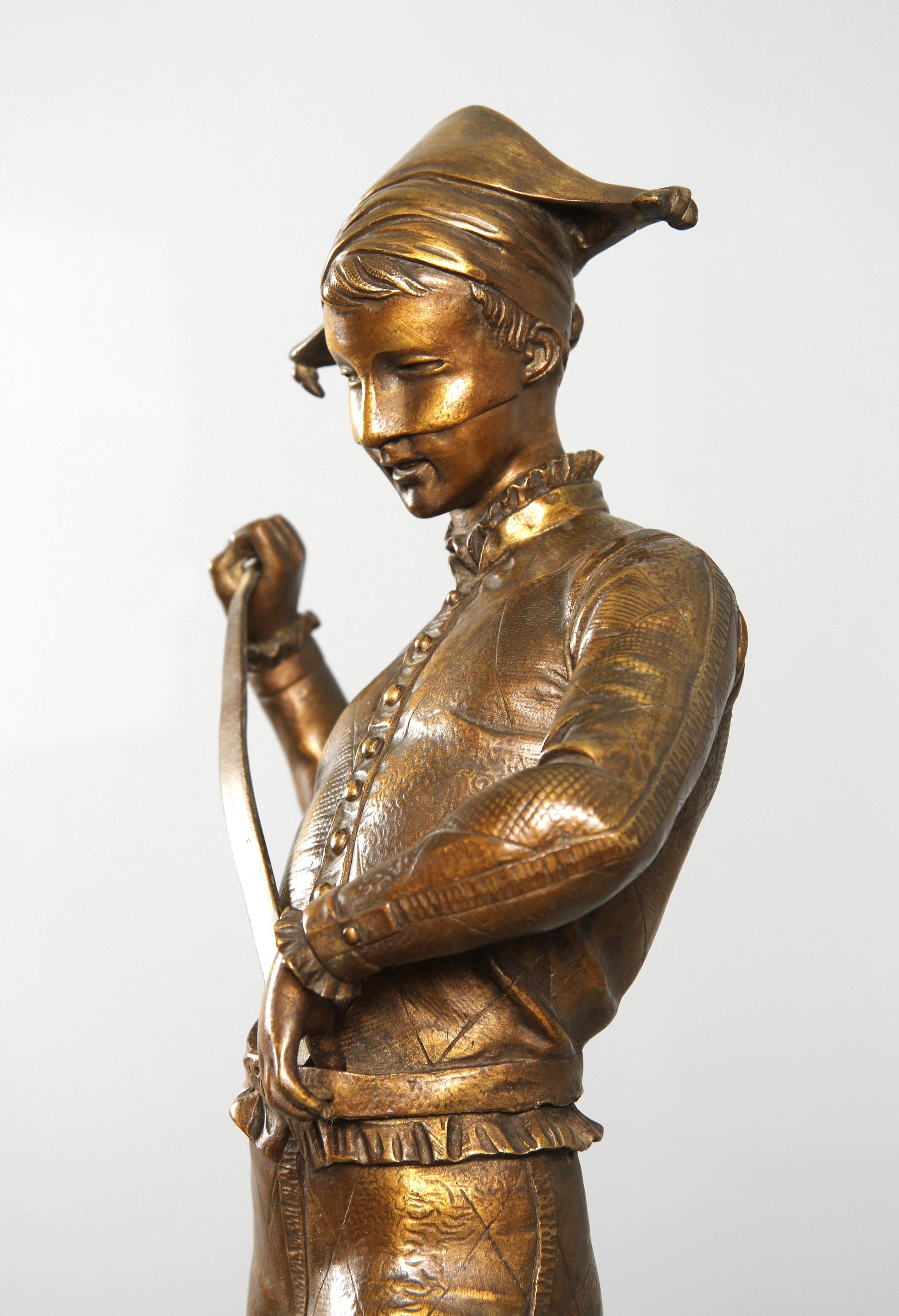 19th Century Paul Dubois 1827-1905, Harlequin Sculpture, Bronze, France, circa 1880