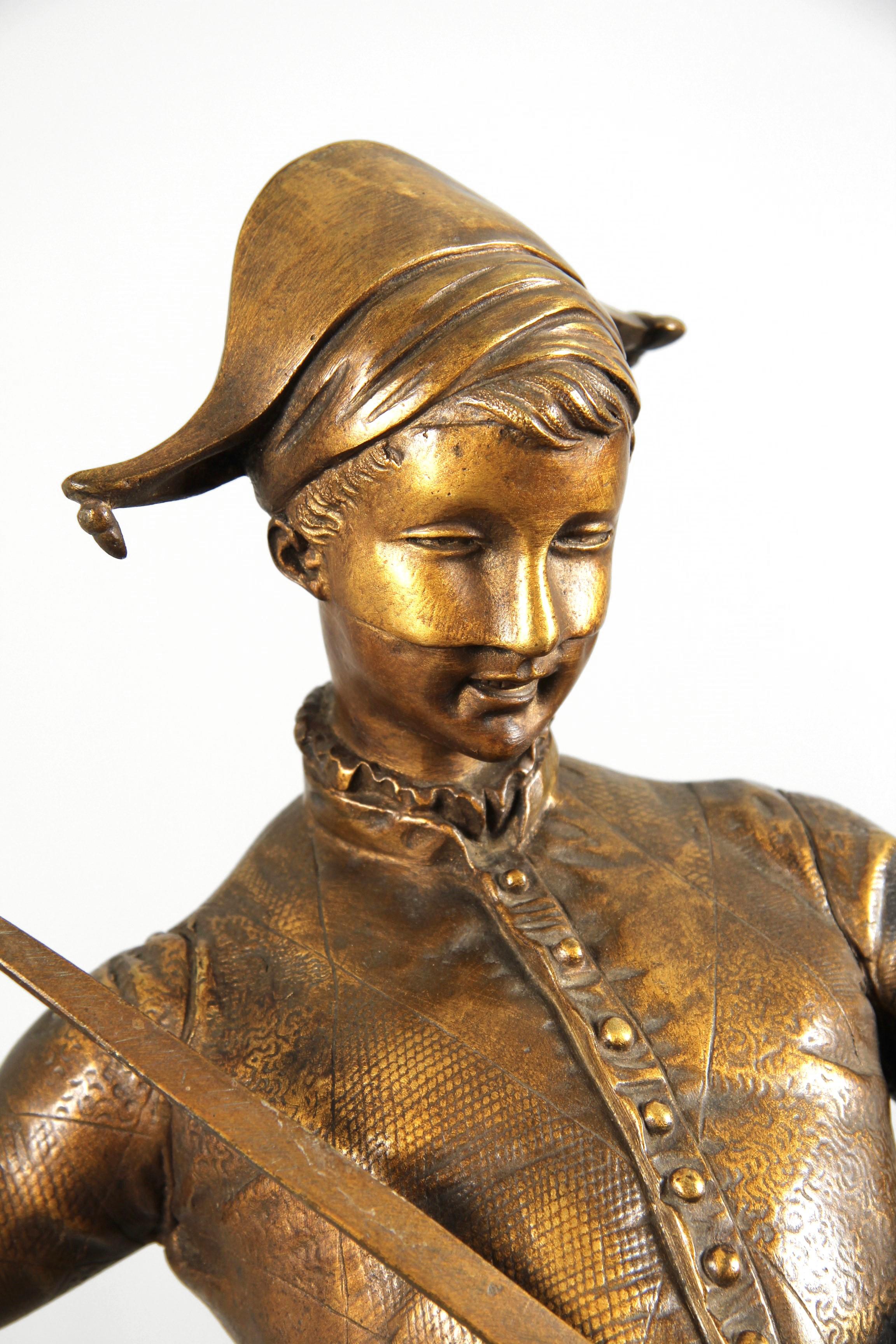 Bronze Paul Dubois 1827-1905, Sculpture d'Arlequin, bronze, France, vers 1880 en vente