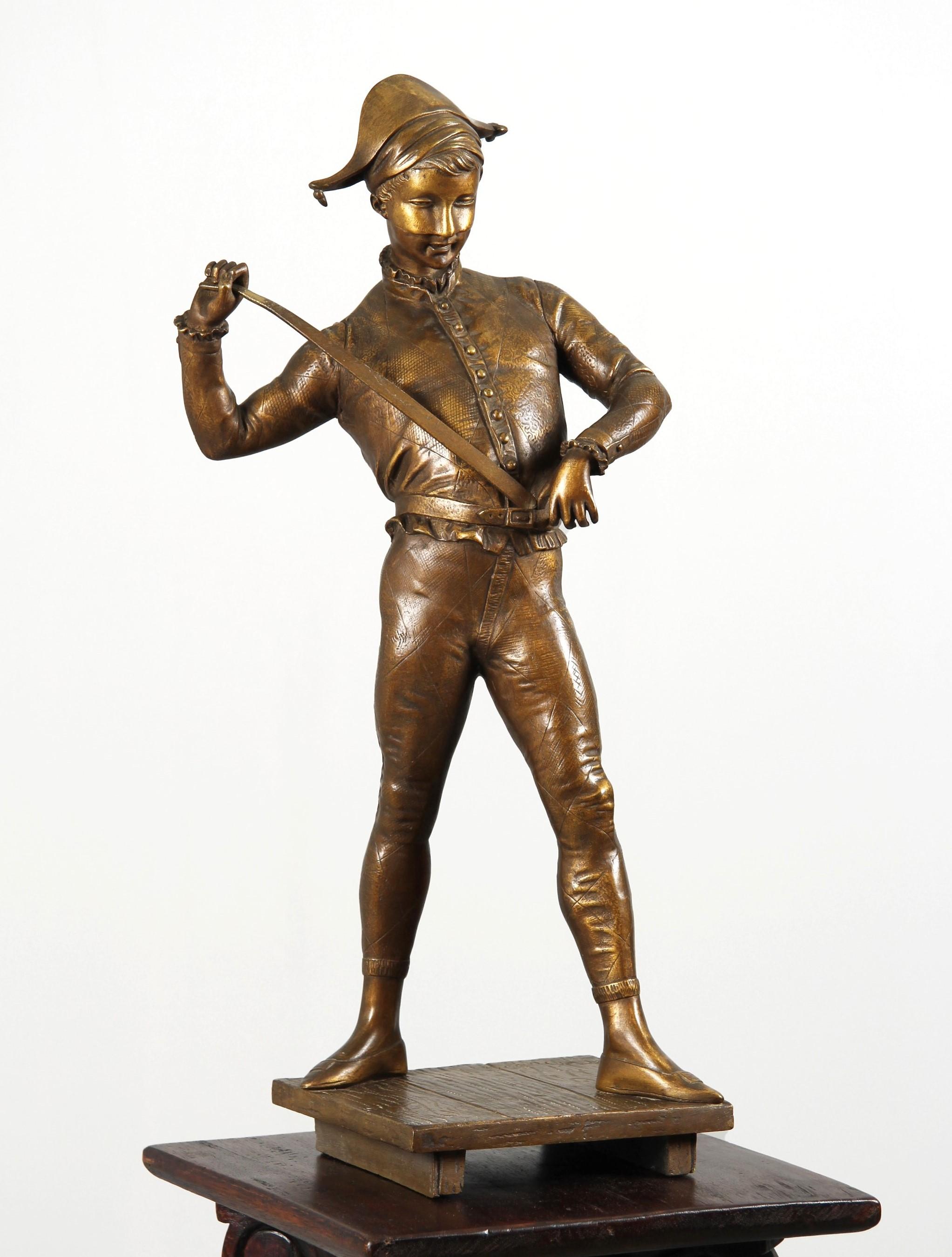 Paul Dubois 1827-1905, Harlequin Sculpture, Bronze, France, circa 1880 For Sale 4