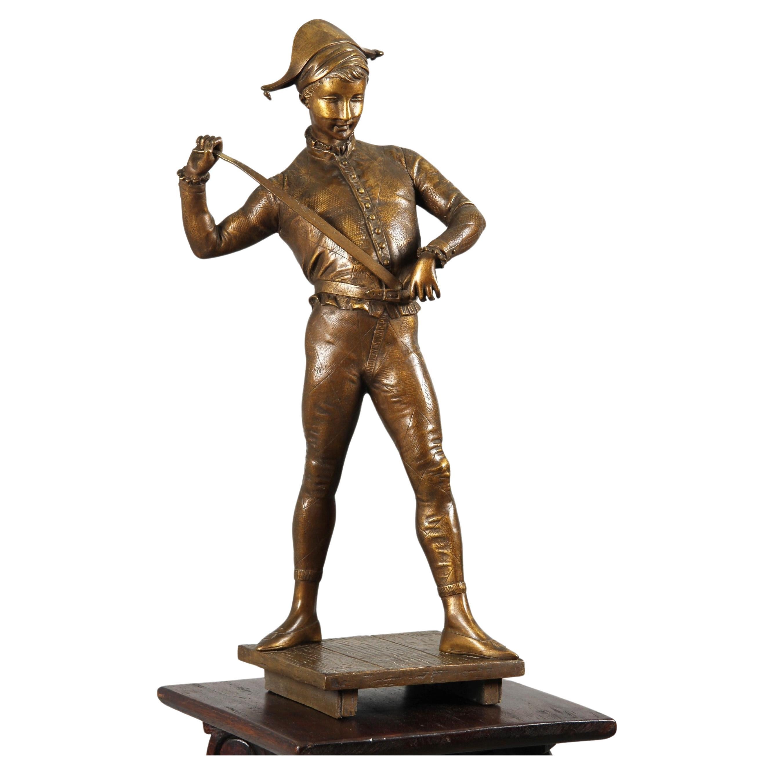 Paul Dubois 1827-1905, Sculpture d'Arlequin, bronze, France, vers 1880 en vente