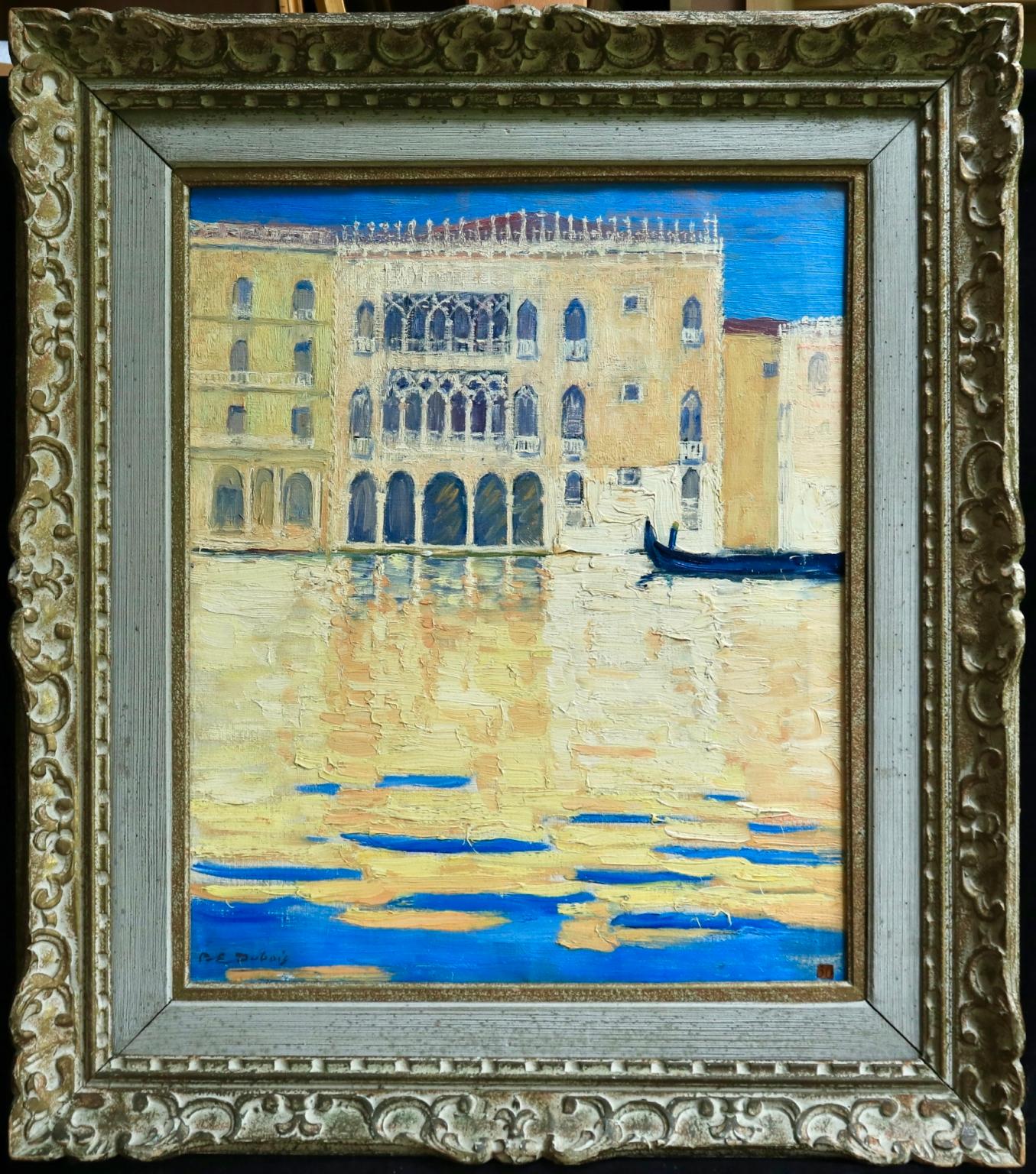 Venice - Orientalist Oil, Gondola on the Canal Landscape by Paul Elie Dubois - Painting by Paul Dubois