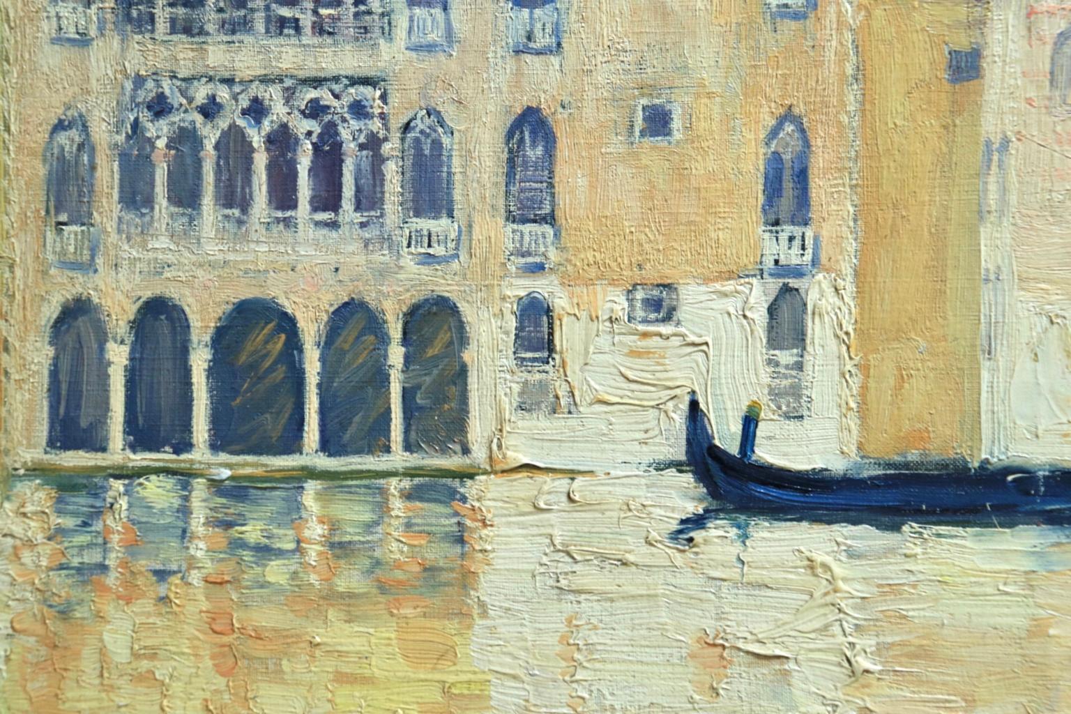 Venice - Orientalist Oil, Gondola on the Canal Landscape by Paul Elie Dubois 1