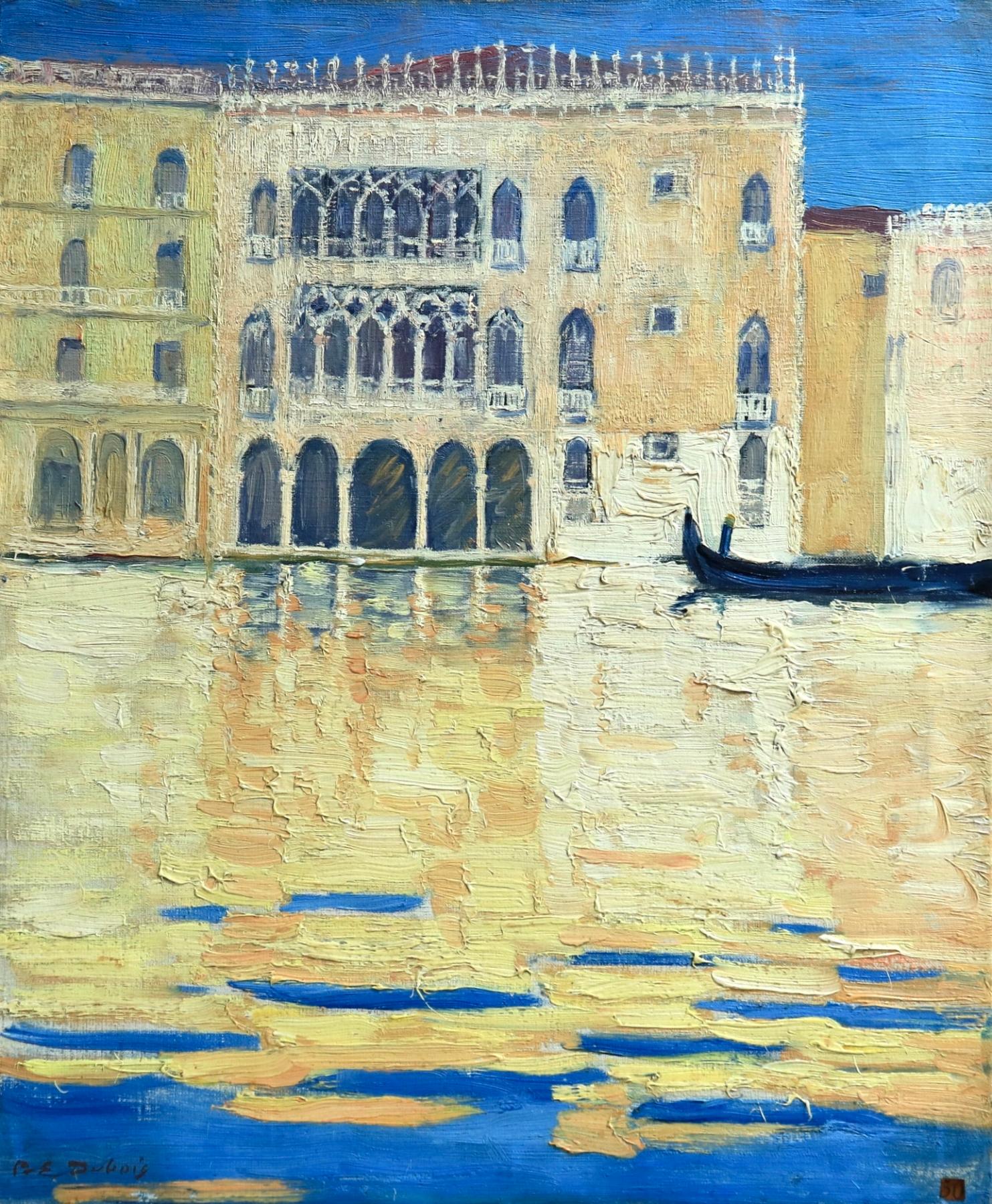 Paul Dubois Figurative Painting - Venice - Orientalist Oil, Gondola on the Canal Landscape by Paul Elie Dubois