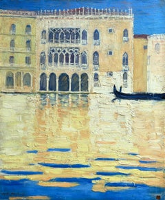 Antique Venice - Orientalist Oil, Gondola on the Canal Landscape by Paul Elie Dubois