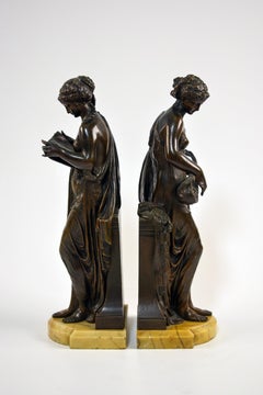 19th Century Bronze Sculptures of Muses, Signed, Academic Style