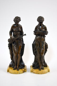 19th Century Bronze Sculptures of Muses, Signed, Academic Style