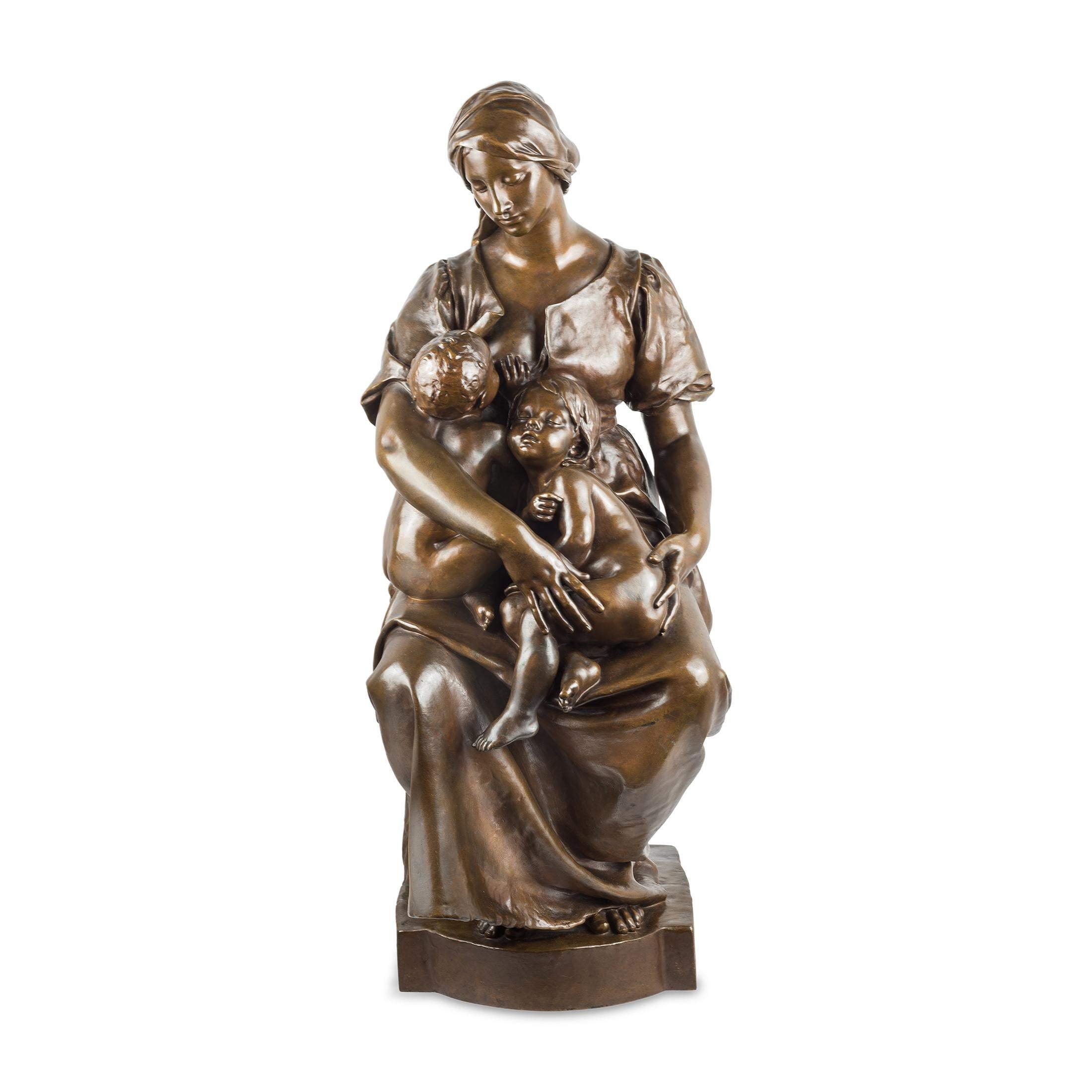 Paul Dubois Figurative Sculpture - Bronze Sculpture of a Breastfeeding Mother 