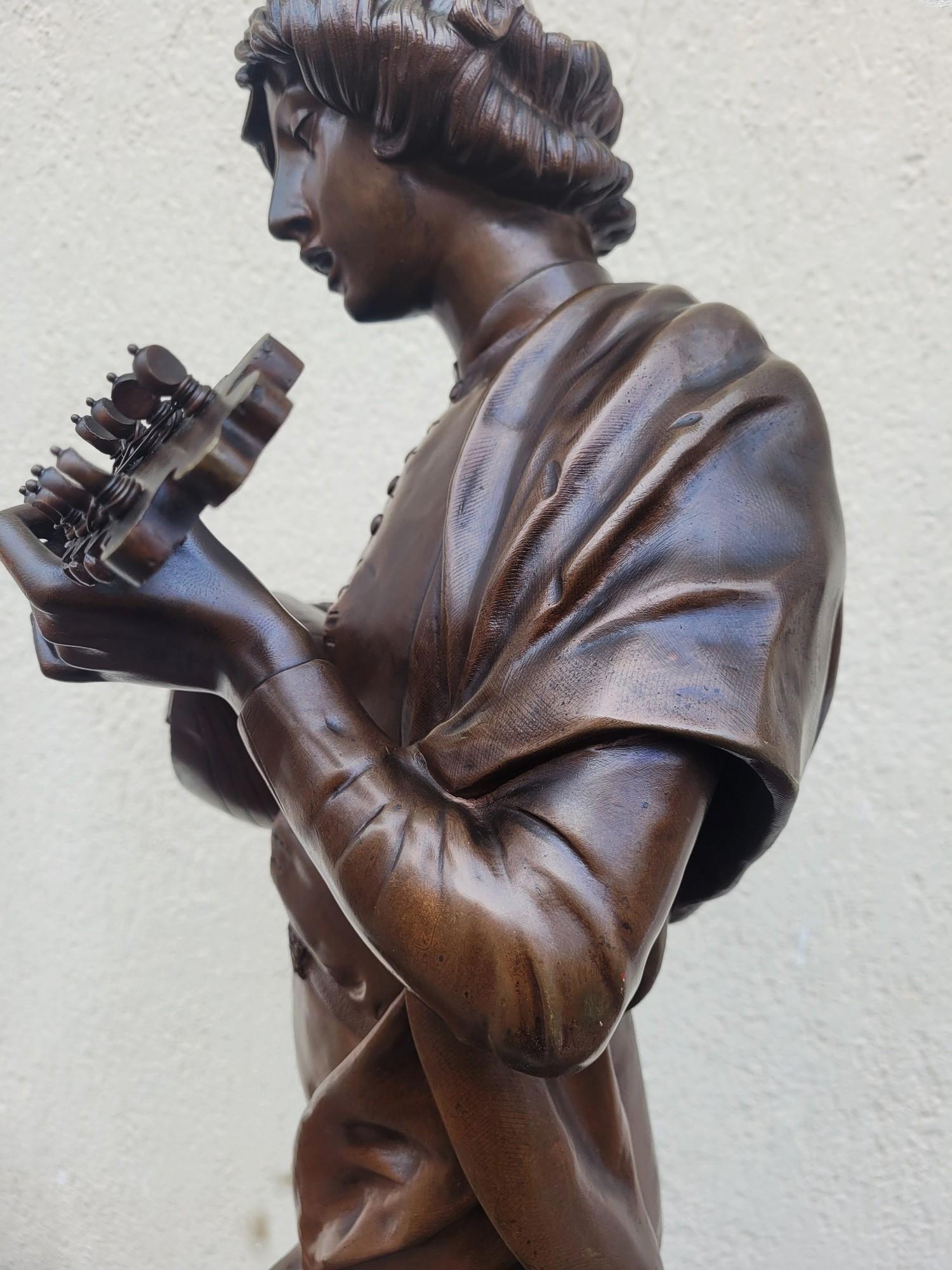 Paul Dubois, cantante Florentine del XV secolo, bronzo firmato, XIX sec. in vendita 3