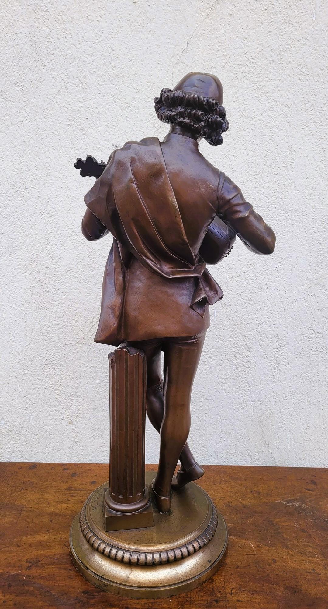 Paul Dubois, cantante Florentine del XV secolo, bronzo firmato, XIX sec. in vendita 4