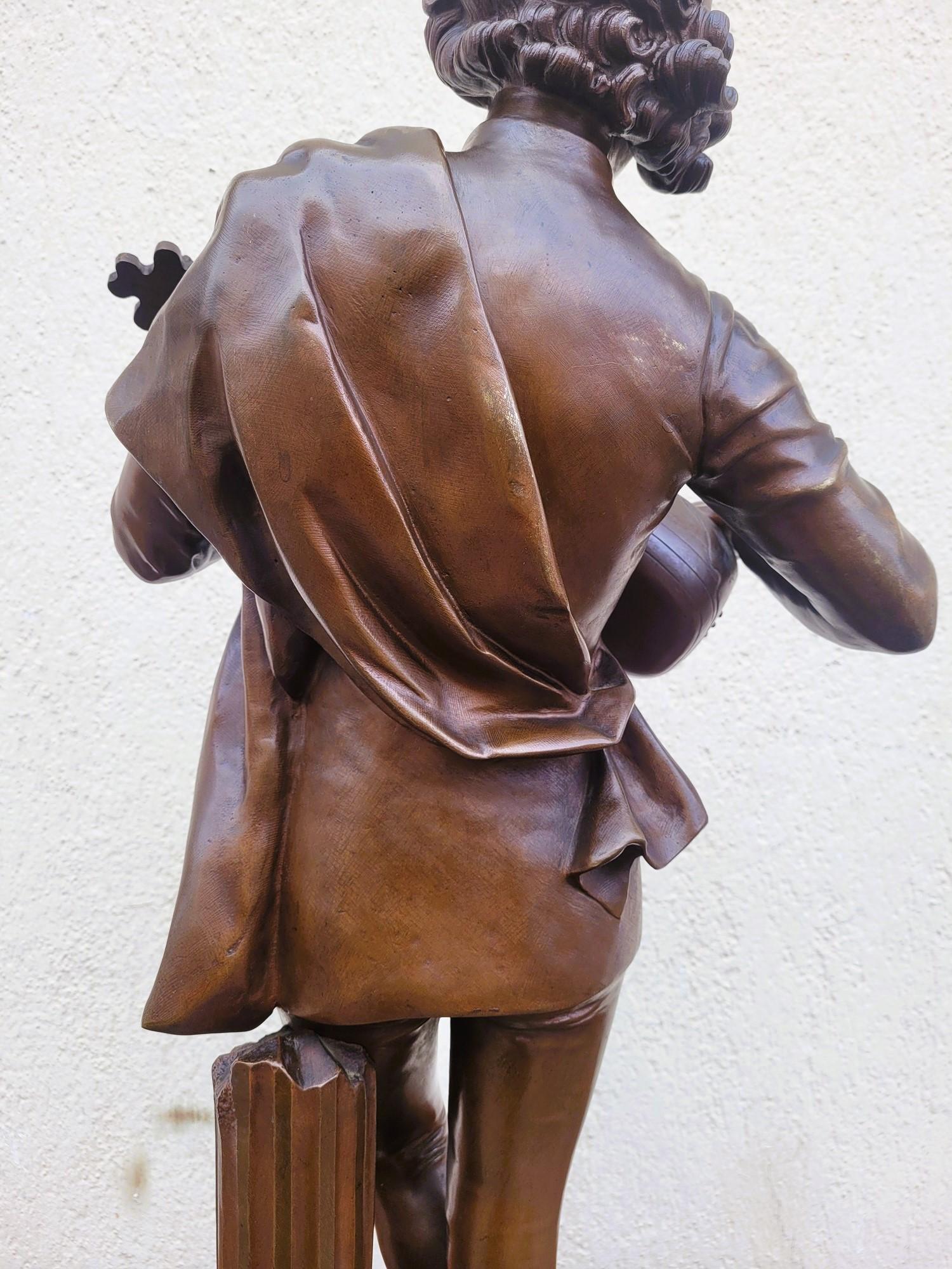 Paul Dubois, cantante Florentine del XV secolo, bronzo firmato, XIX sec. in vendita 6