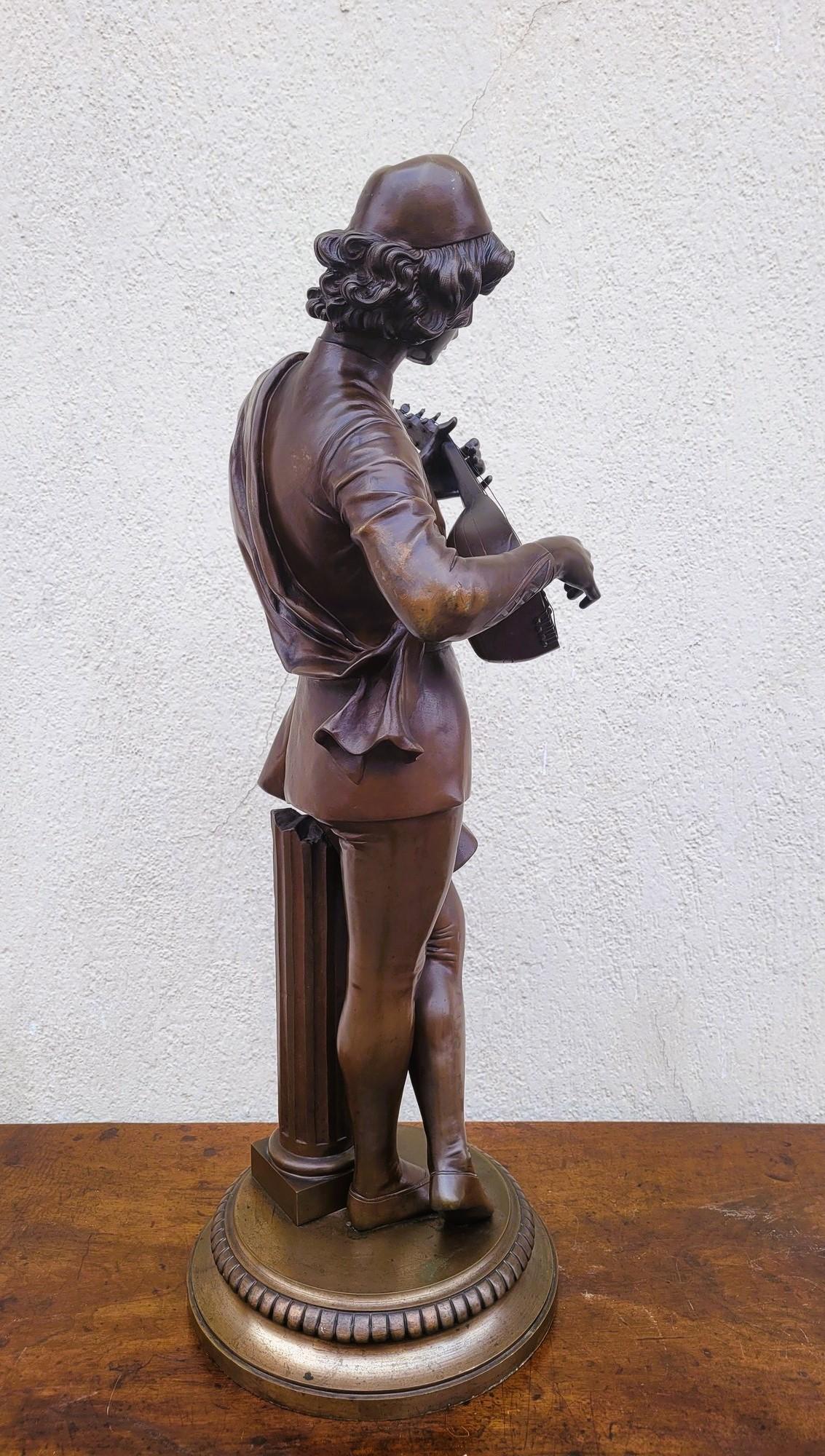 Paul Dubois, cantante Florentine del XV secolo, bronzo firmato, XIX sec. in vendita 8