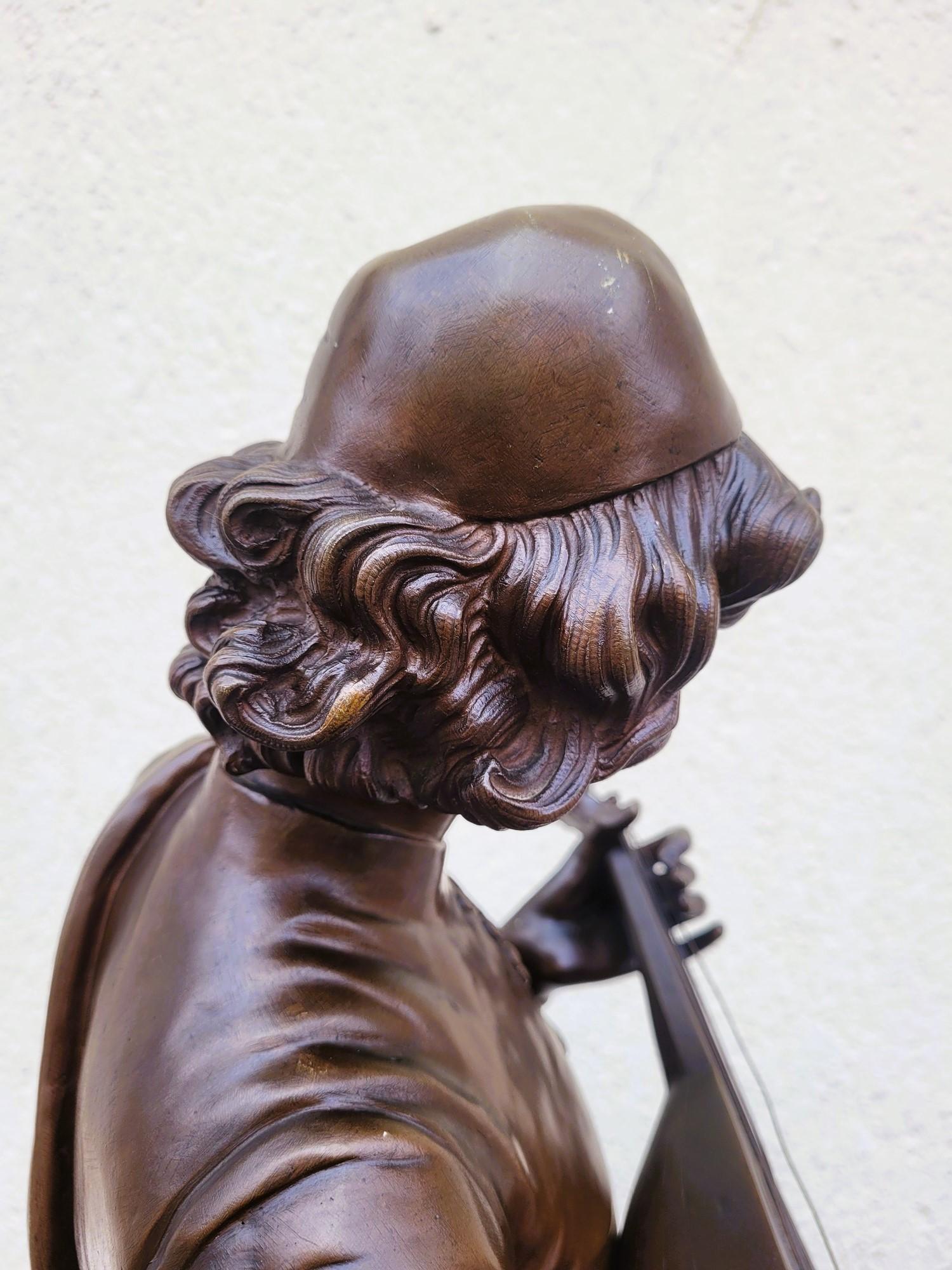 Paul Dubois, cantante Florentine del XV secolo, bronzo firmato, XIX sec. in vendita 9