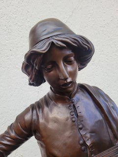 Paul Dubois, cantante Florentine del XV secolo, bronzo firmato, XIX sec.