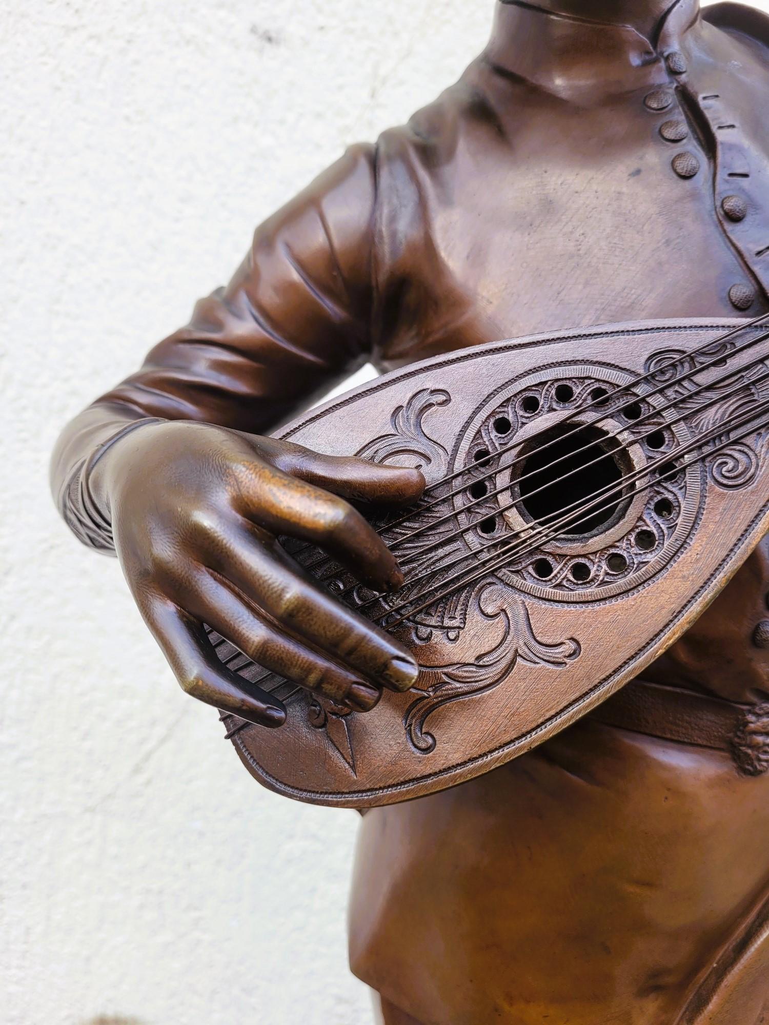 Rinascimento Paul Dubois, cantante Florentine del XV secolo, bronzo firmato, XIX sec. in vendita