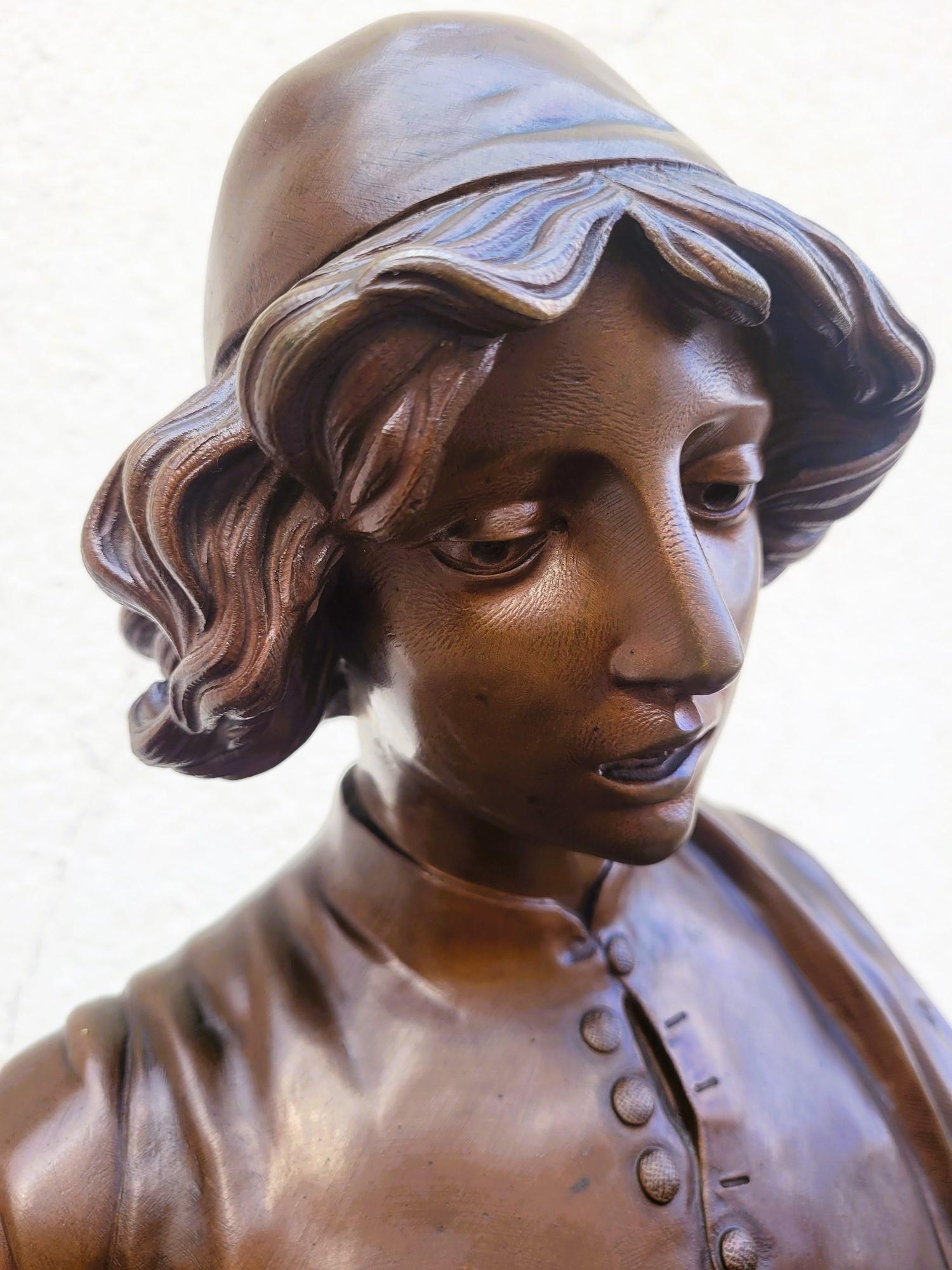XIX secolo Paul Dubois, cantante Florentine del XV secolo, bronzo firmato, XIX sec. in vendita