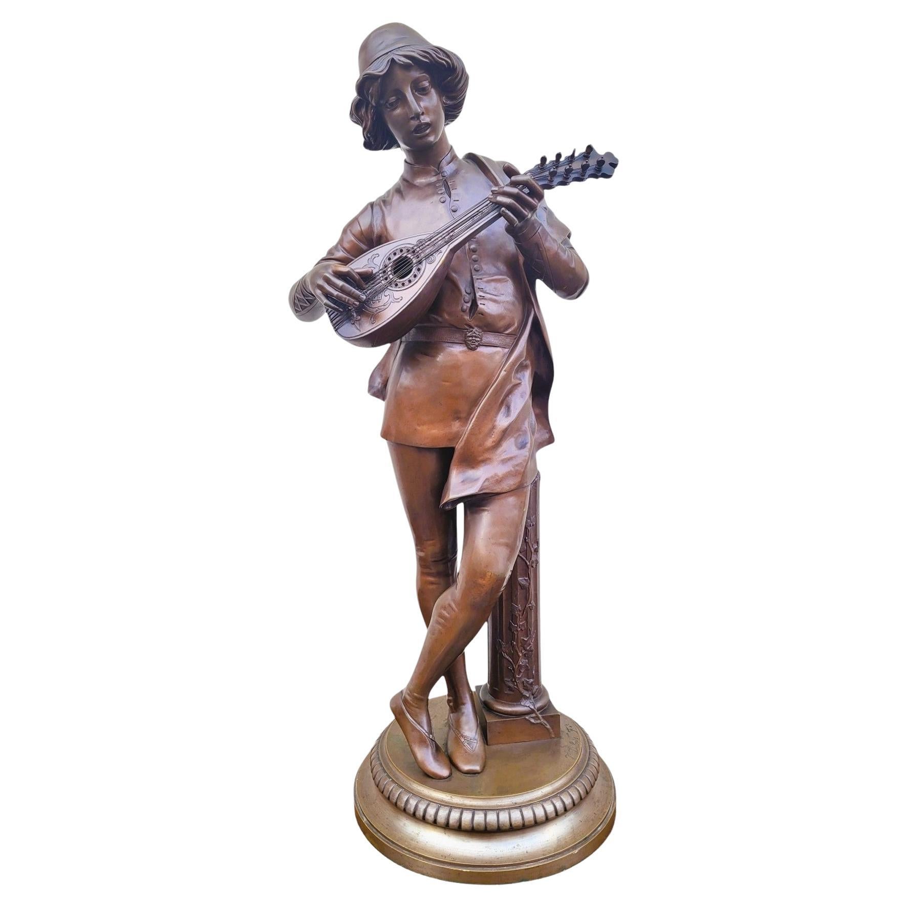 Paul Dubois, El Cantor Florentino Del Siglo XV, Bronce Firmado, Siglo XIX