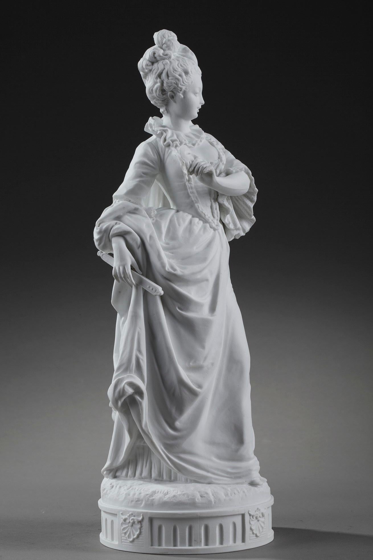 Paul Duboy, Bisque Statue Young Girl in a Ball Gown In Good Condition For Sale In Paris, FR