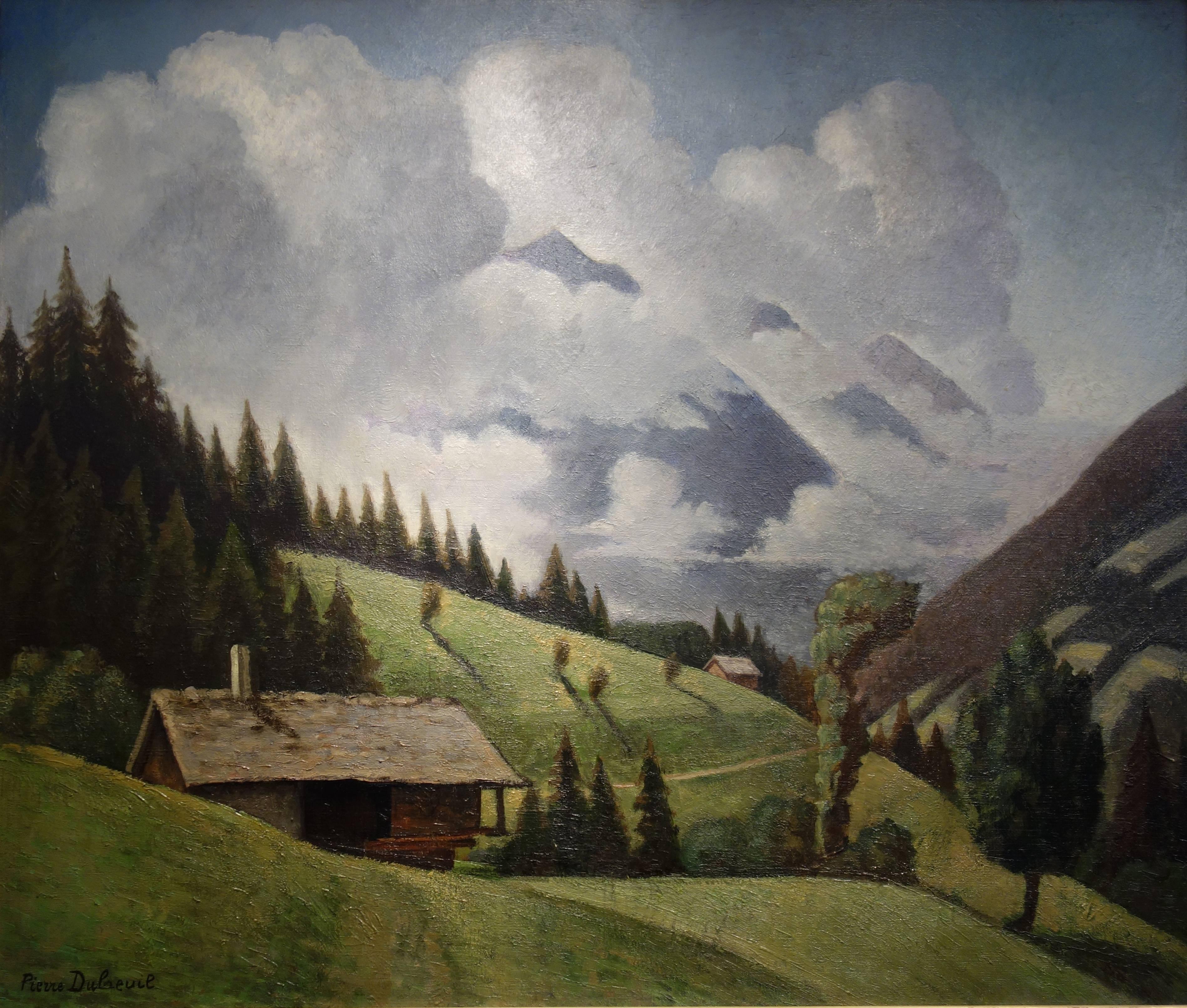 Paul Dubreuil Landscape Painting – Alpine landscape with clouds