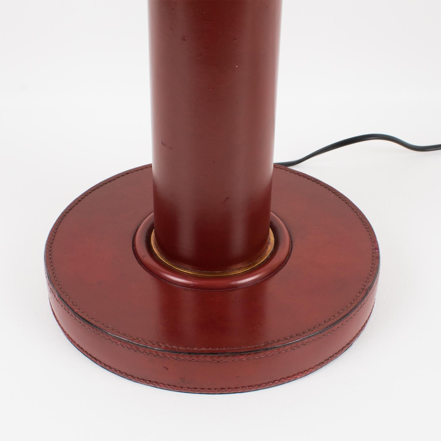 Paul Dupre Lafon 1950s French Art Deco Hand-Stitched Red Leather Table Lamp 6