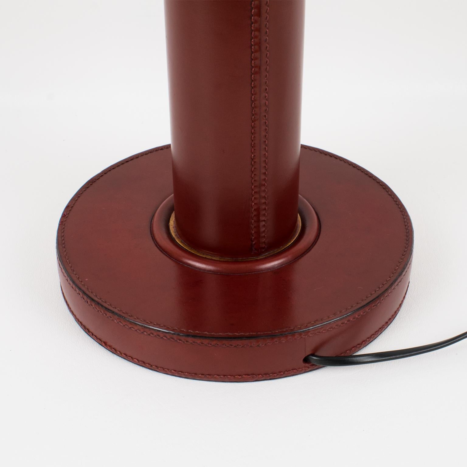 Paul Dupre Lafon 1950s French Art Deco Hand-Stitched Red Leather Table Lamp 7