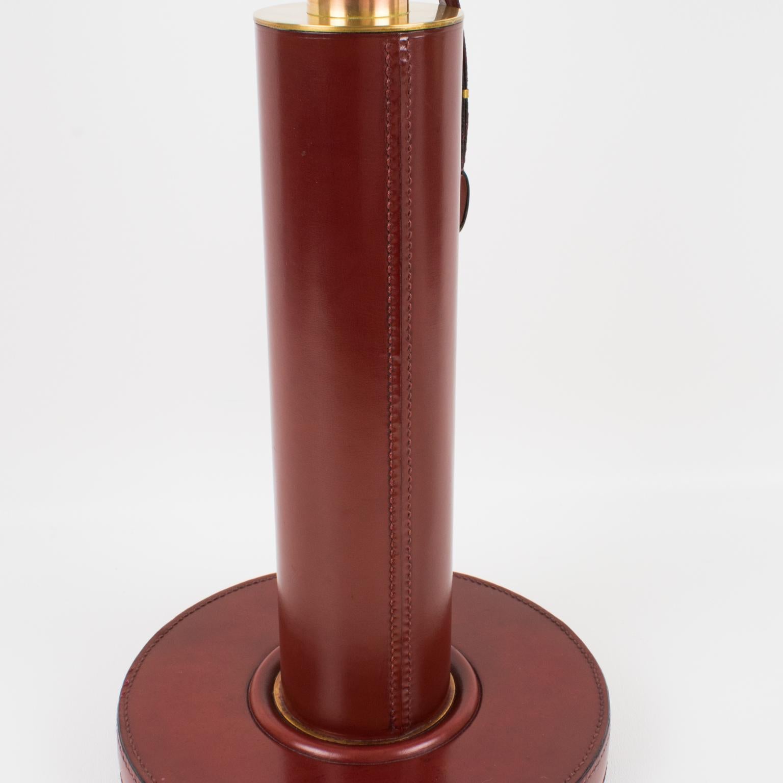 Paul Dupre Lafon 1950s French Art Deco Hand-Stitched Red Leather Table Lamp 8