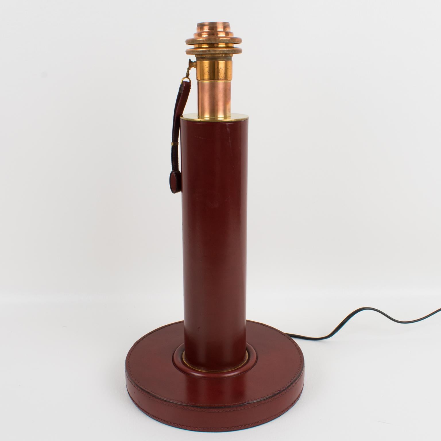 Paul Dupre Lafon 1950s French Art Deco Hand-Stitched Red Leather Table Lamp 2