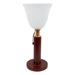 Paul Dupre Lafon Lampe de table Art Déco des années 1950 en cuir rouge cousu à la main