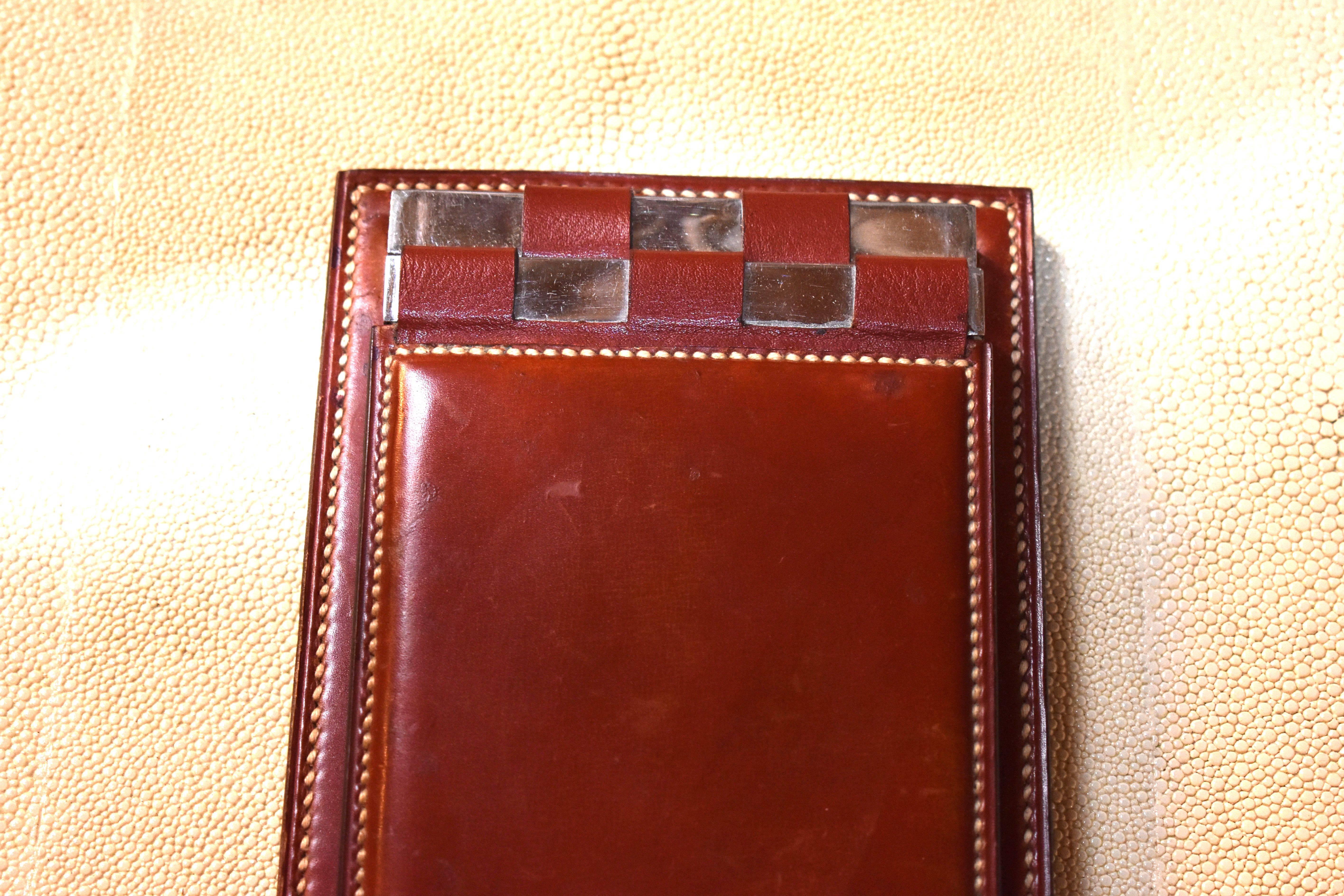 Vintage leather wood notepad design by Paul Dupre Lafon for Hermes.