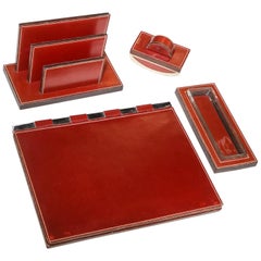 Paul Dupre-Lafon for Hermes Paris, Four-Piece Leather Desk Set, circa 1940