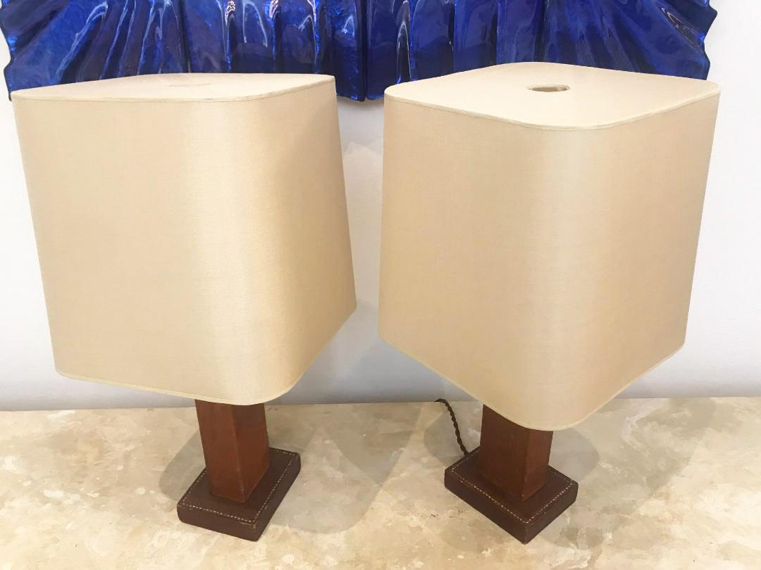 Pair of Leather Table Lamp, Paul Dupre-Lafon for Hermes  2
