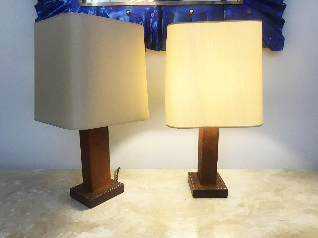 Mid-20th Century Pair of Leather Table Lamp, Paul Dupre-Lafon for Hermes 