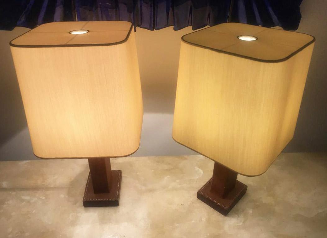 Pair of Leather Table Lamp, Paul Dupre-Lafon for Hermes  1