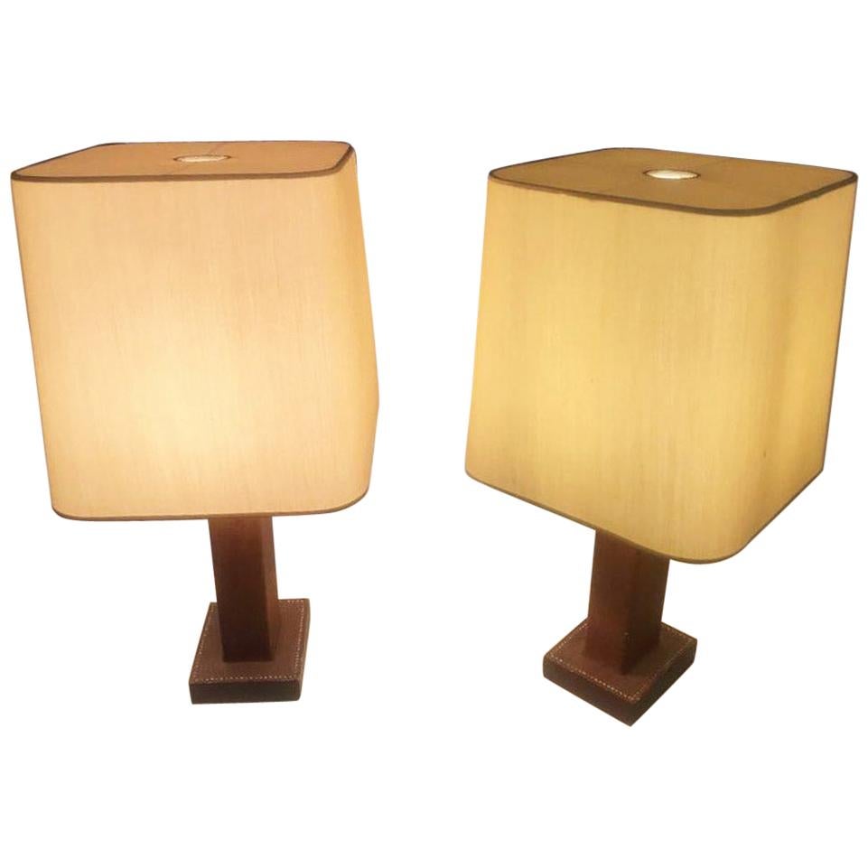 Pair of Leather Table Lamp, Paul Dupre-Lafon for Hermes 