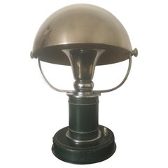 Vintage Paul Dupré-Lafon Green Stitched Leather and Chrome Table Lamp, Hermès, 1930s