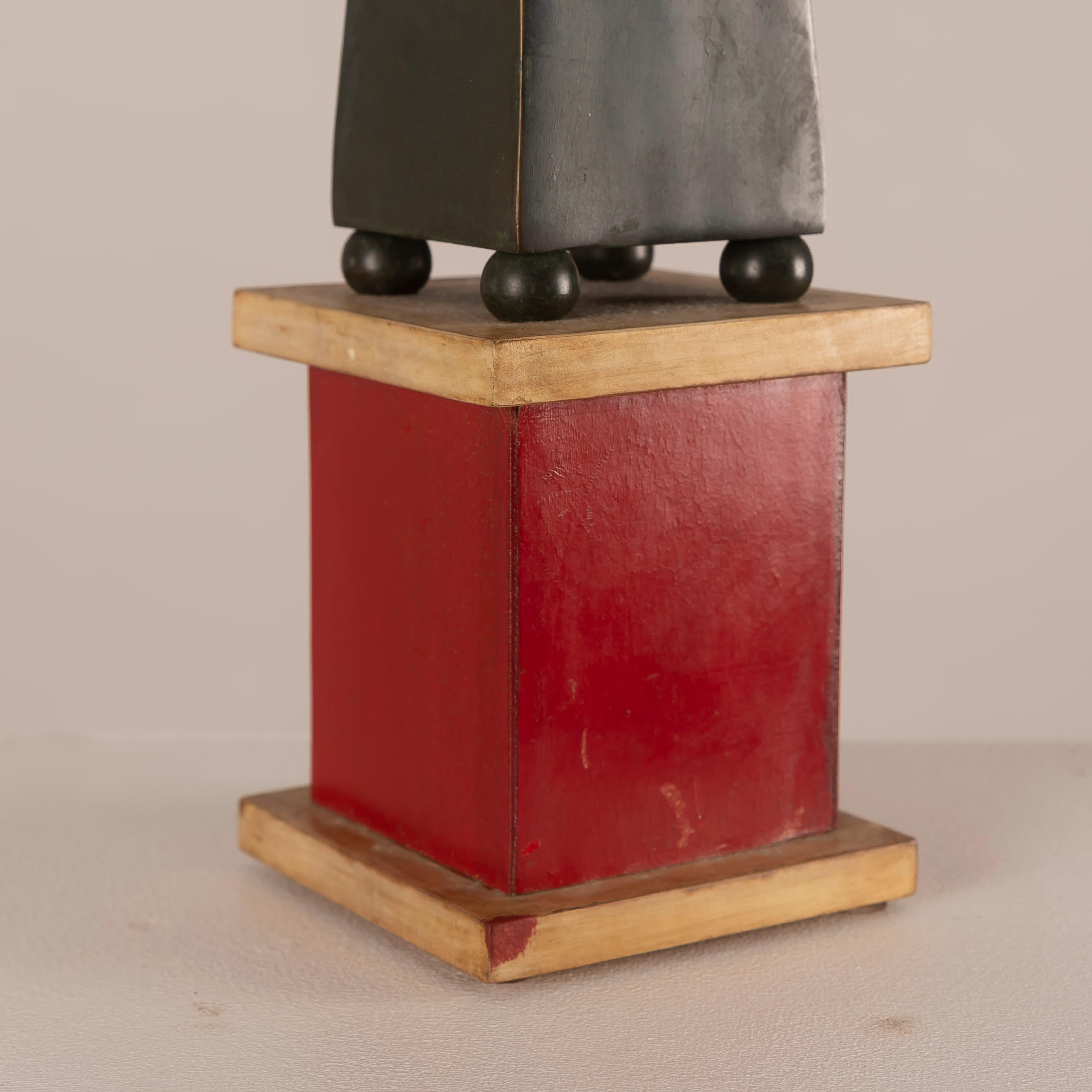 Art Deco Paul Dupré-Lafon Obelisk Sculpture in Patinated Bronze on Wood Base 1940s For Sale