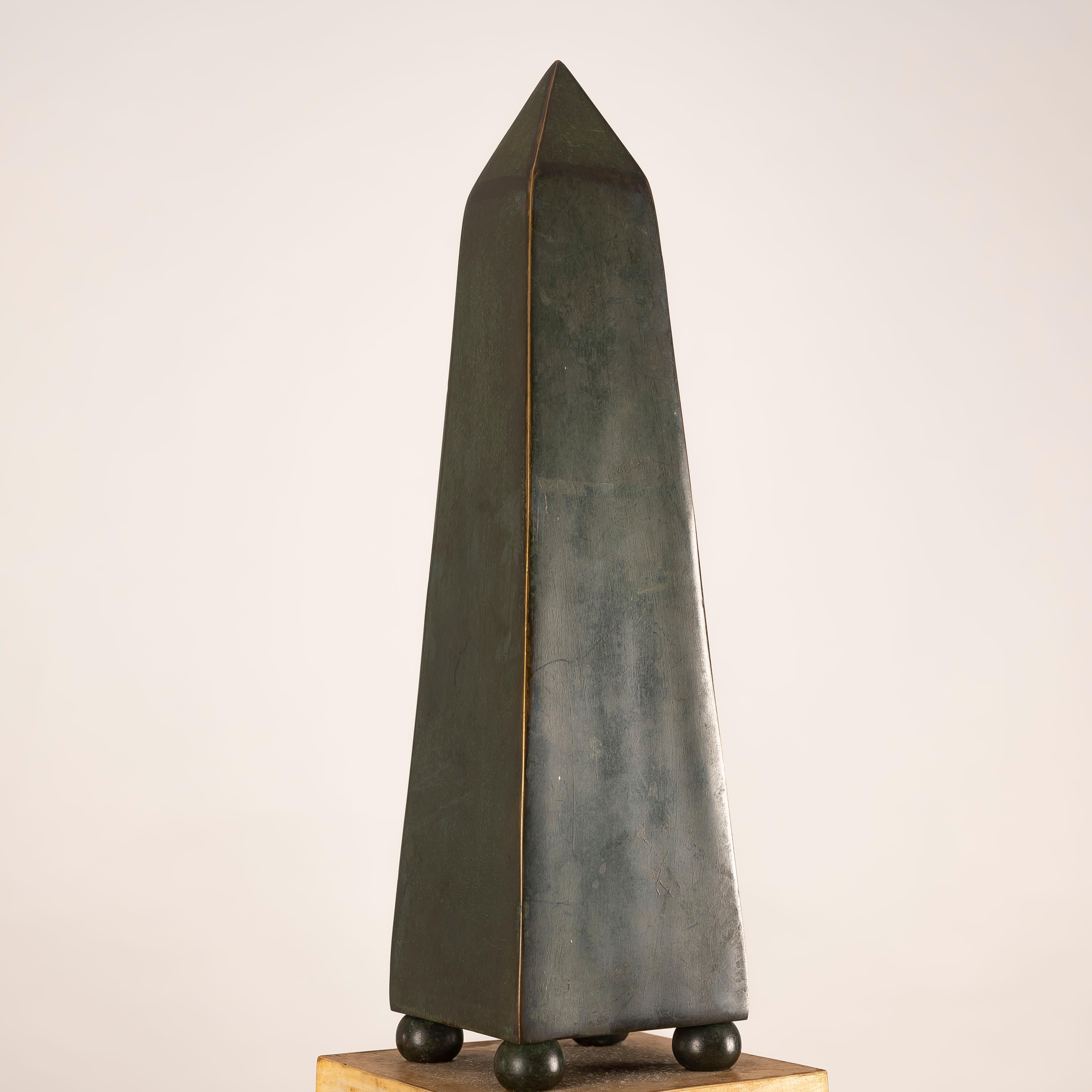 French Paul Dupré-Lafon Obelisk Sculpture in Patinated Bronze on Wood Base 1940s For Sale