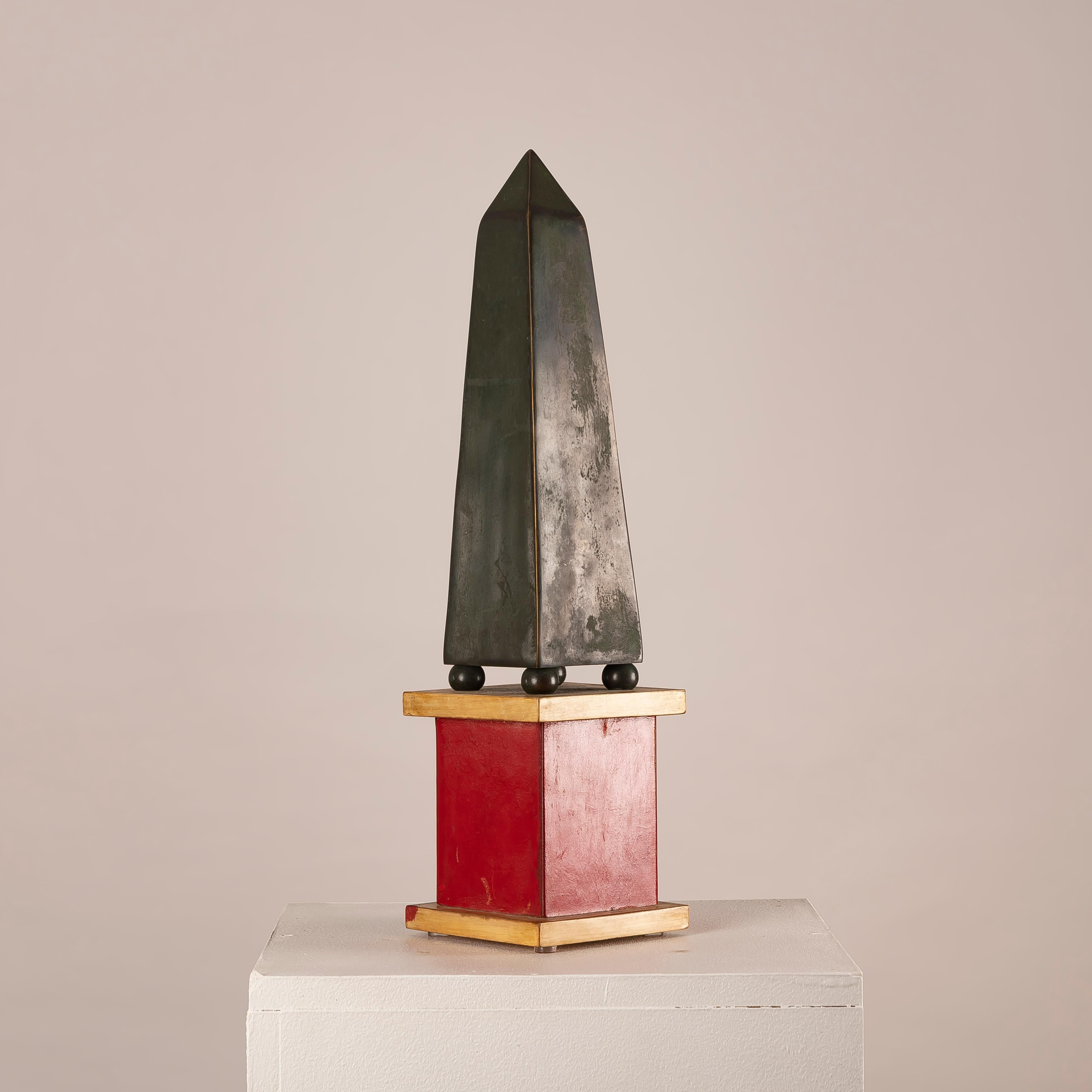 Paul Dupré-Lafon Obelisk Sculpture in Patinated Bronze on Wood Base 1940s In Good Condition For Sale In BARCELONA, ES