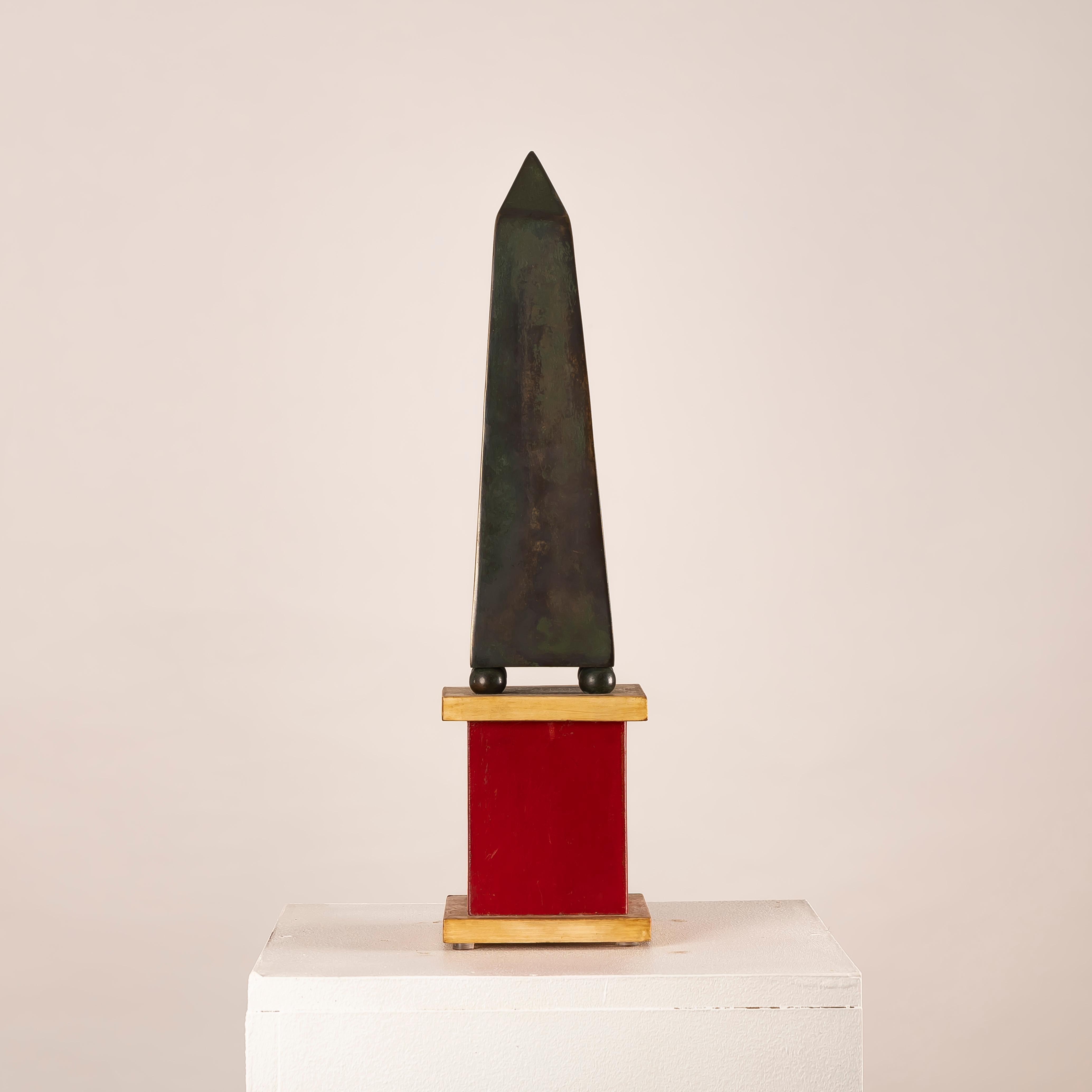 Mid-20th Century Paul Dupré-Lafon Obelisk Sculpture in Patinated Bronze on Wood Base 1940s For Sale