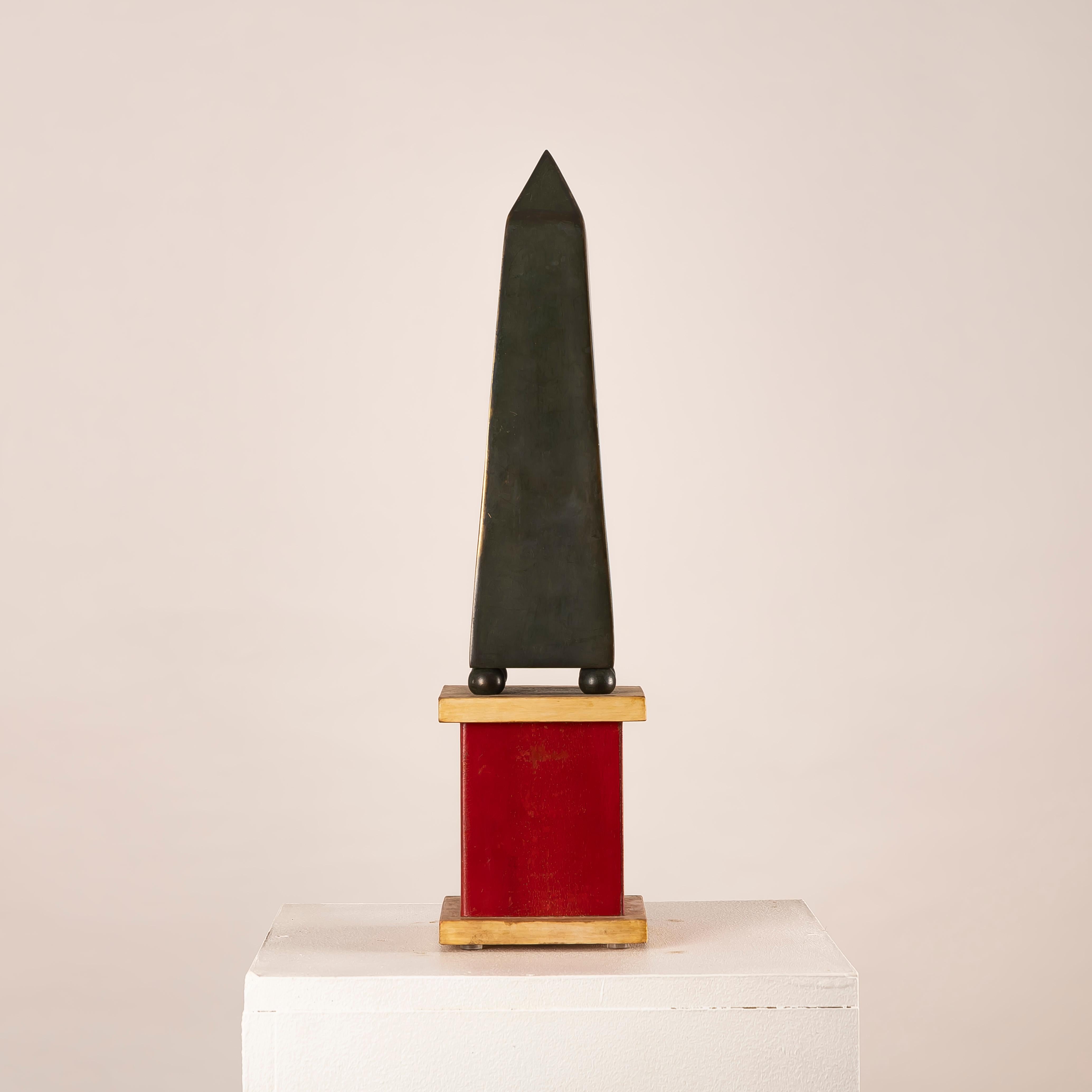 Paul Dupré-Lafon Obelisk Sculpture in Patinated Bronze on Wood Base 1940s For Sale 1