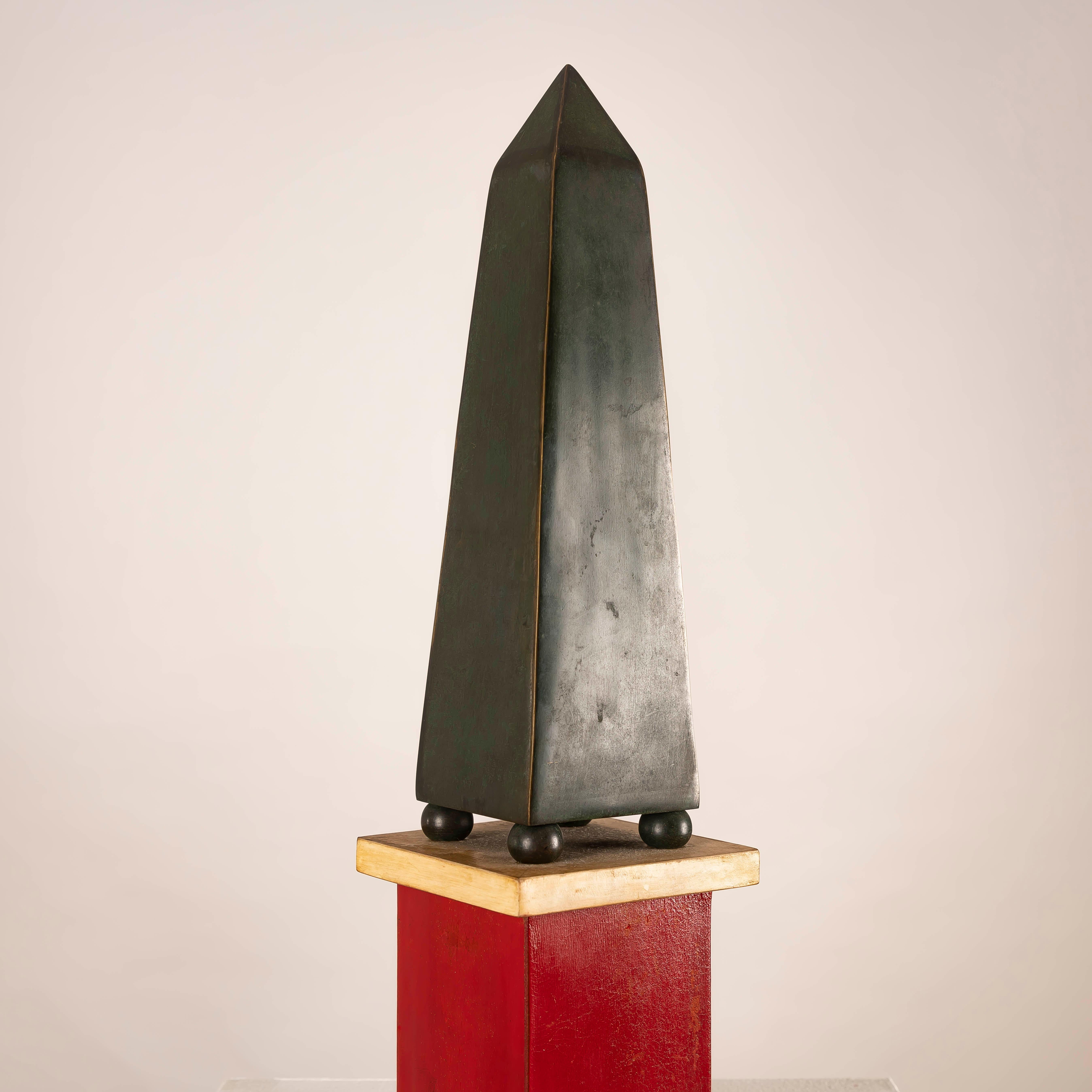 Paul Dupré-Lafon Obelisk Sculpture in Patinated Bronze on Wood Base 1940s For Sale 2