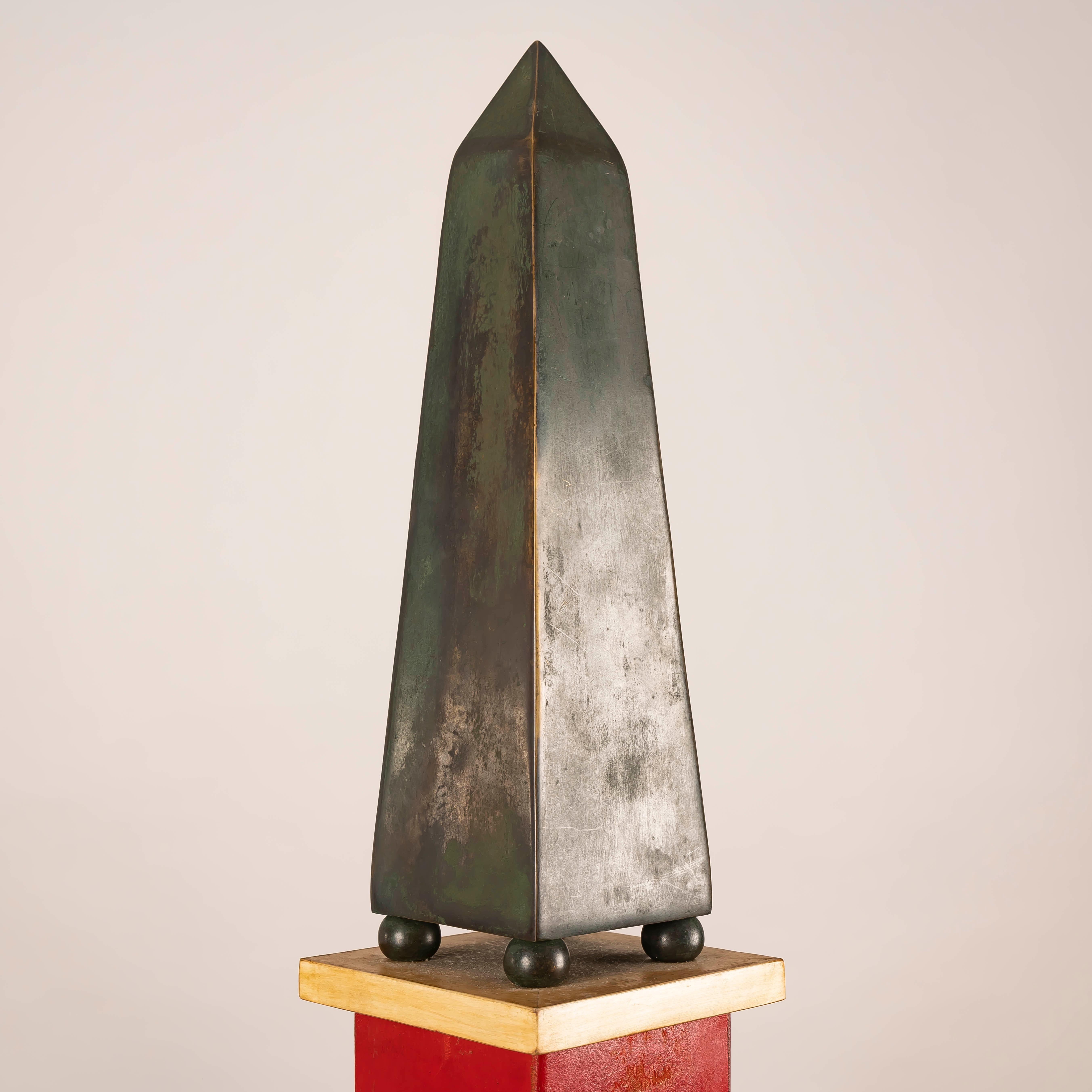 Paul Dupré-Lafon Obelisk Sculpture in Patinated Bronze on Wood Base 1940s For Sale 3