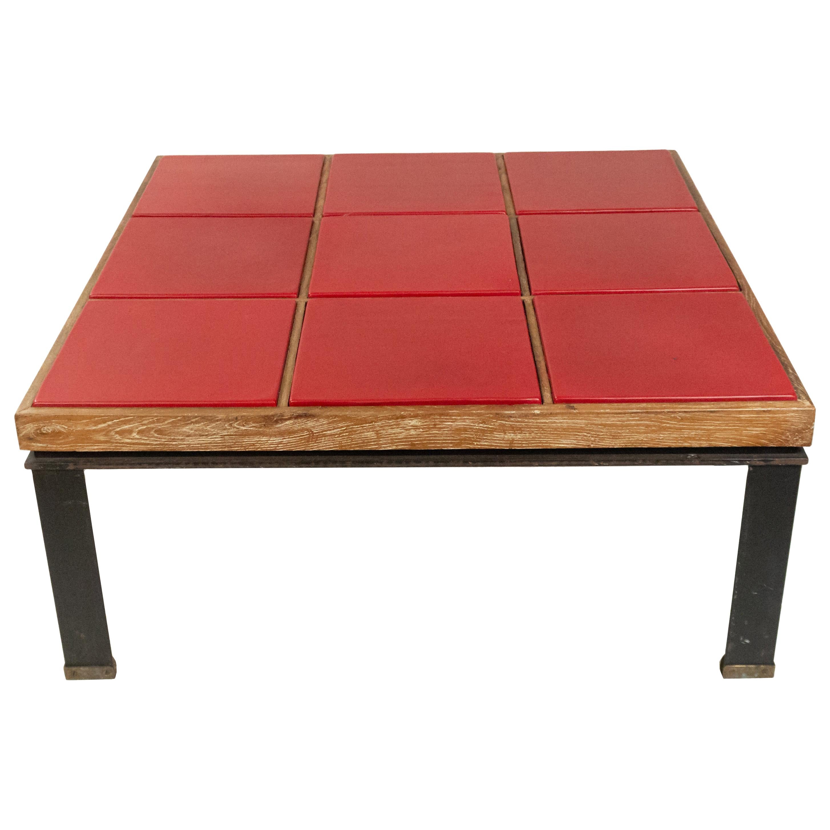 Sofa Table Side Table Wood Leather Ferrari Red-Coffee Table 40x40 cm H.50 