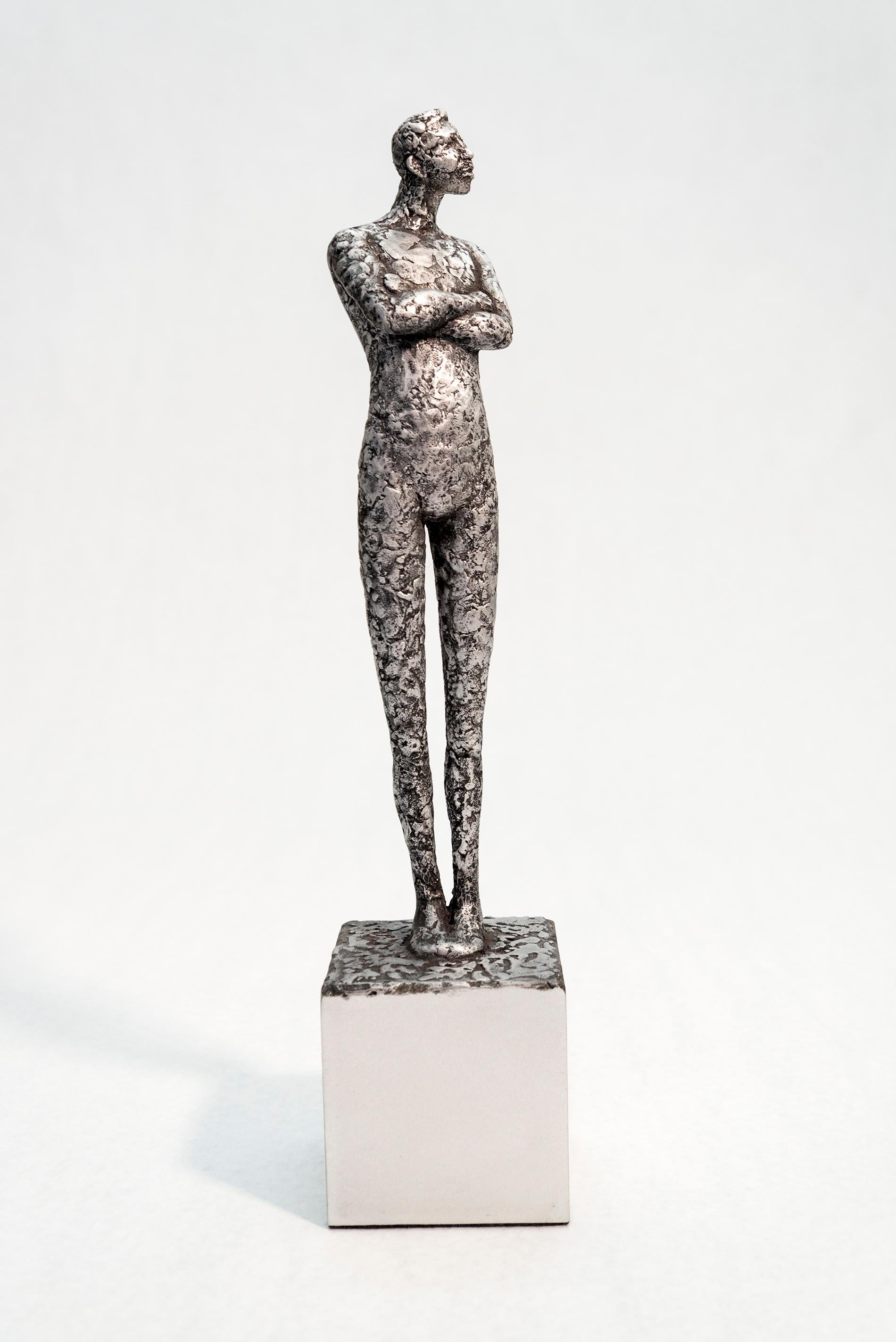 Alexis - expressive, textured, male, figurative, cast aluminum sculpture - Sculpture by Paul Duval